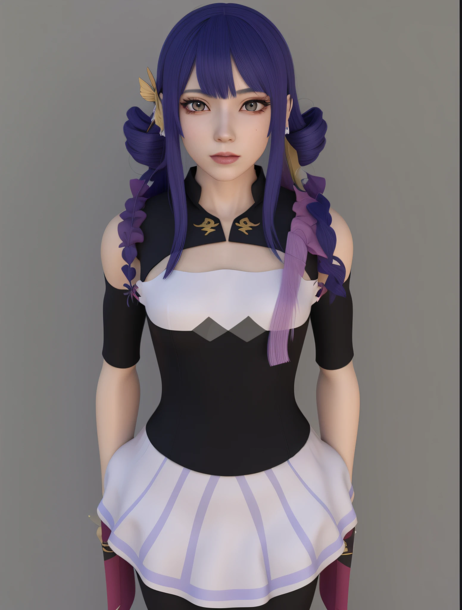 Hay una mujer con cabello azul y negro y un vestido blanco, corset nergo, Anime estilo 3D, Hecho con Anime Painter Studio, highly detailed character, Personaje de estilo anime, Realista, Estilo arcane, 8k, Estilo realista de anime 3D, Pintado en Anime Painter Studio, Estilo de realismo de anime
