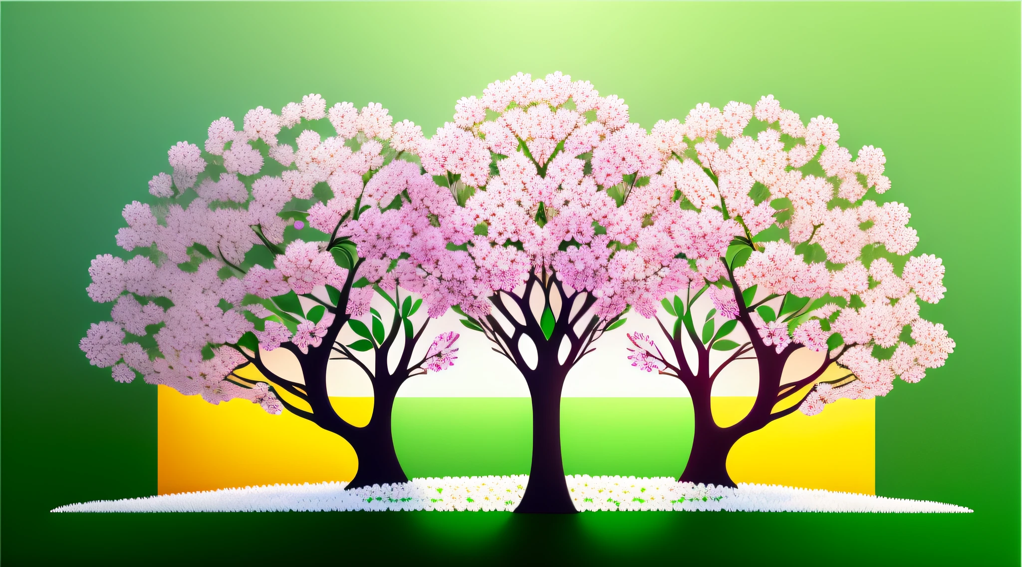 A minimalist work of art celebrating the season of spring. At the center of the composition, Highlight a blossoming tree branch with colorful flowers, como cerejeiras em flor. Use simple lines and geometric shapes to represent flowers and branches in a minimalist way. A paleta de cores deve ser suave e vibrante, com tons de rosa, white and green that evoke the renewal and vitality of spring. Crie uma atmosfera de alegria e crescimento, capturing the ephemeral beauty of the flowers blooming in the most flowery season of the year