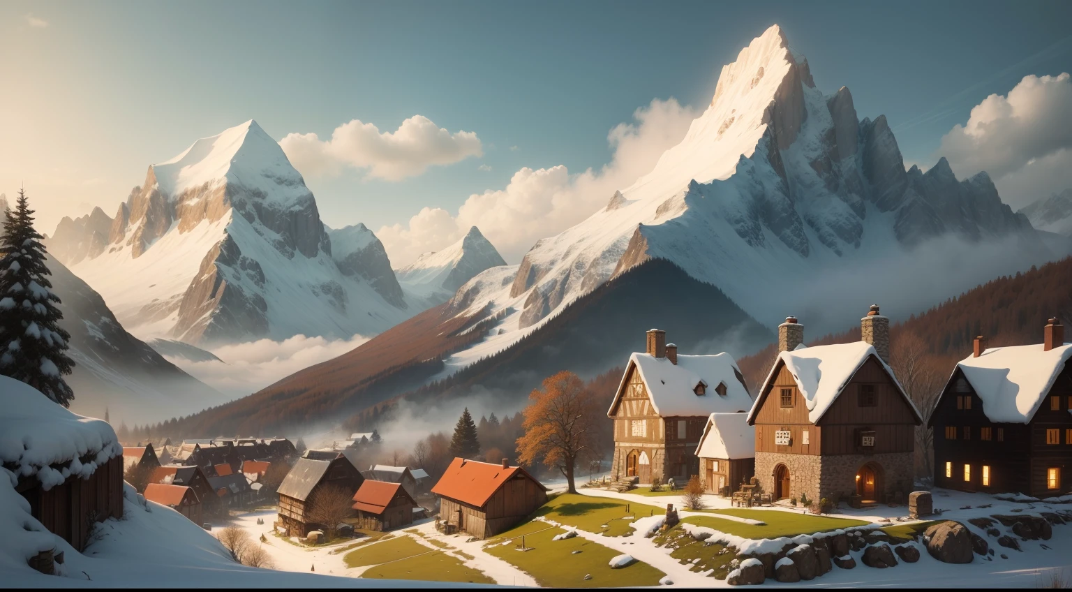 A Small Village at the Foot of a Magical Mountain