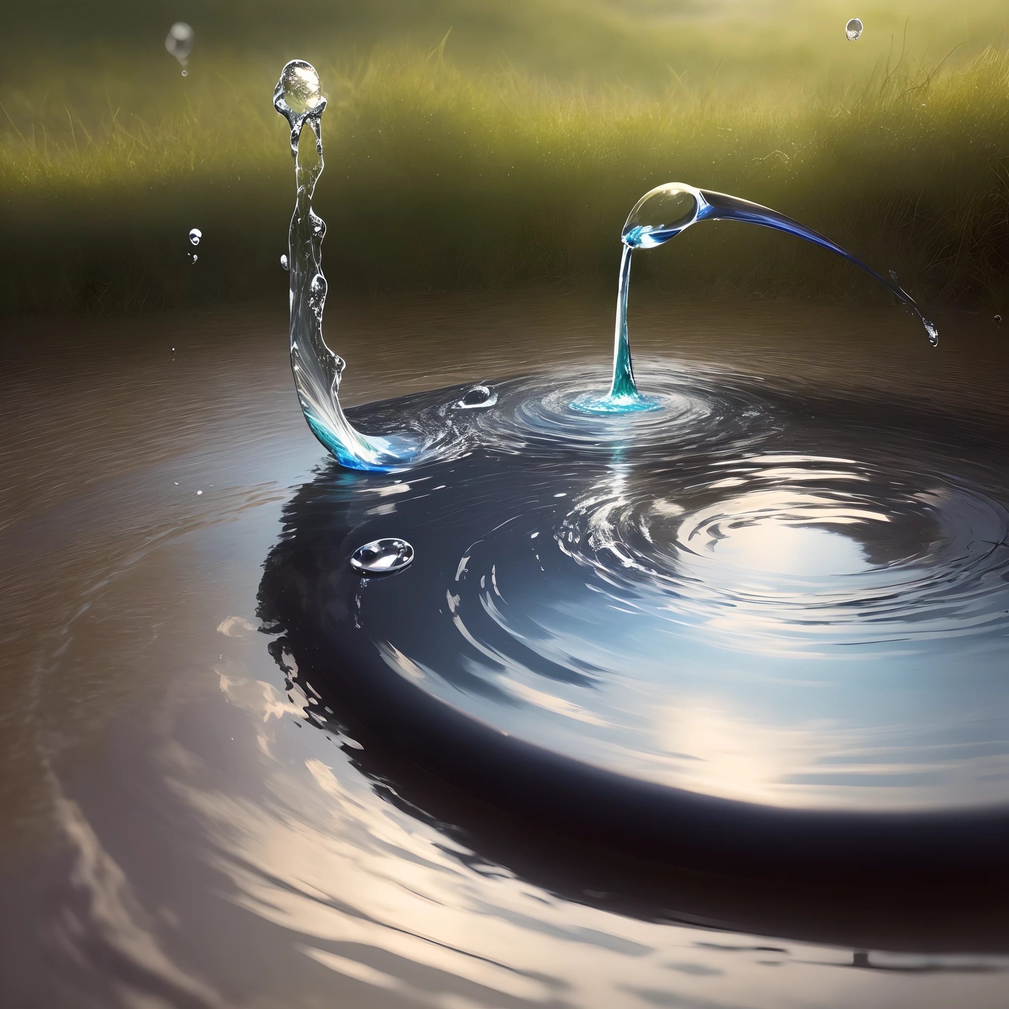 A drop of water falling on a liquid surface.