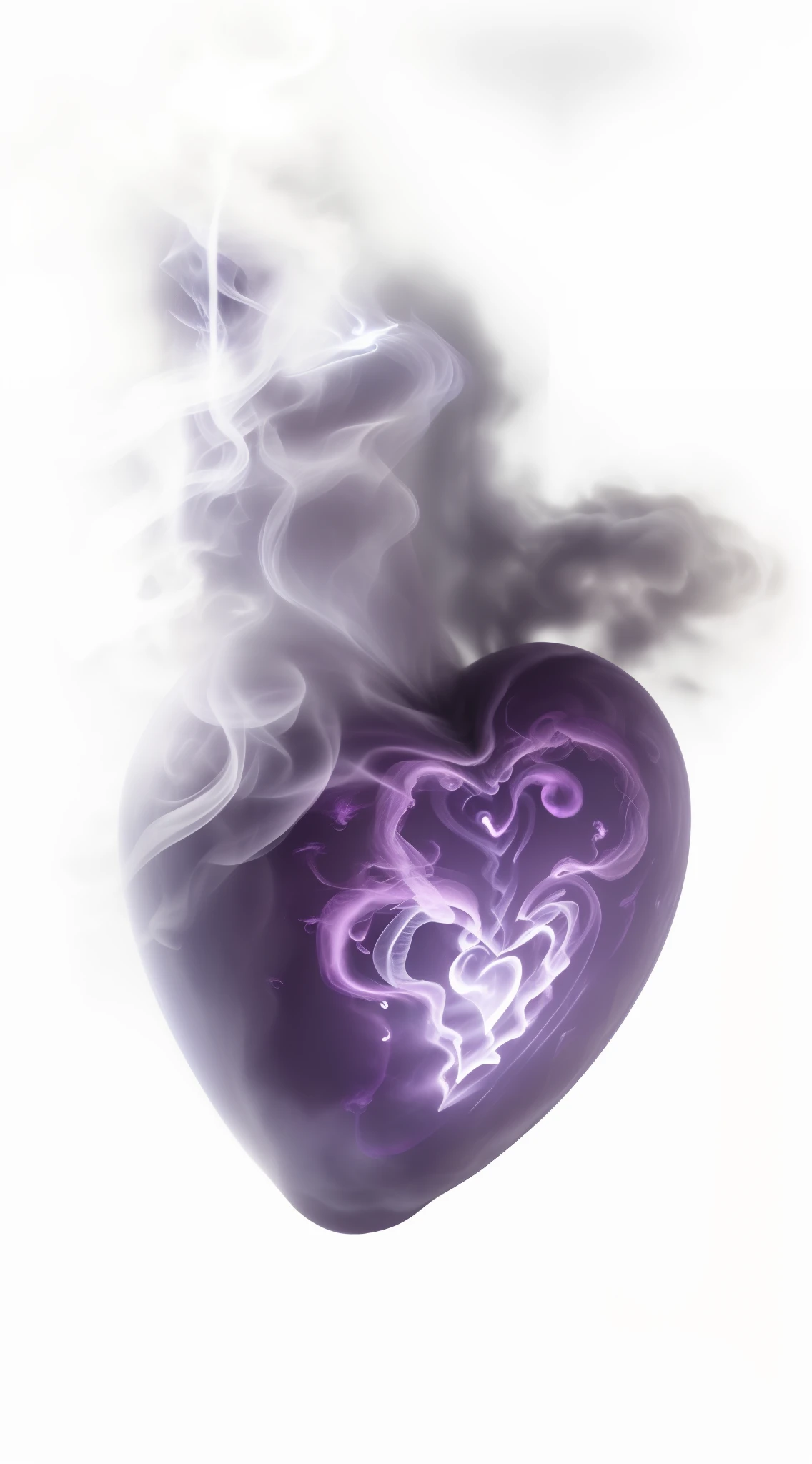 (La mejor calidad, Altas Resoluciones, Obra maestra:1.2),Ultra detallado, realista, Renderizado 3D, (human heart, anatomy:1.1) humo, Textura esculpida, Emergiendo de la oscuridad, brillando en el centro, White smoke billowing around the heart, Subtle touches of blue and purple, Soft lighting emphasizing texture and depth, artistic rendition. smoke