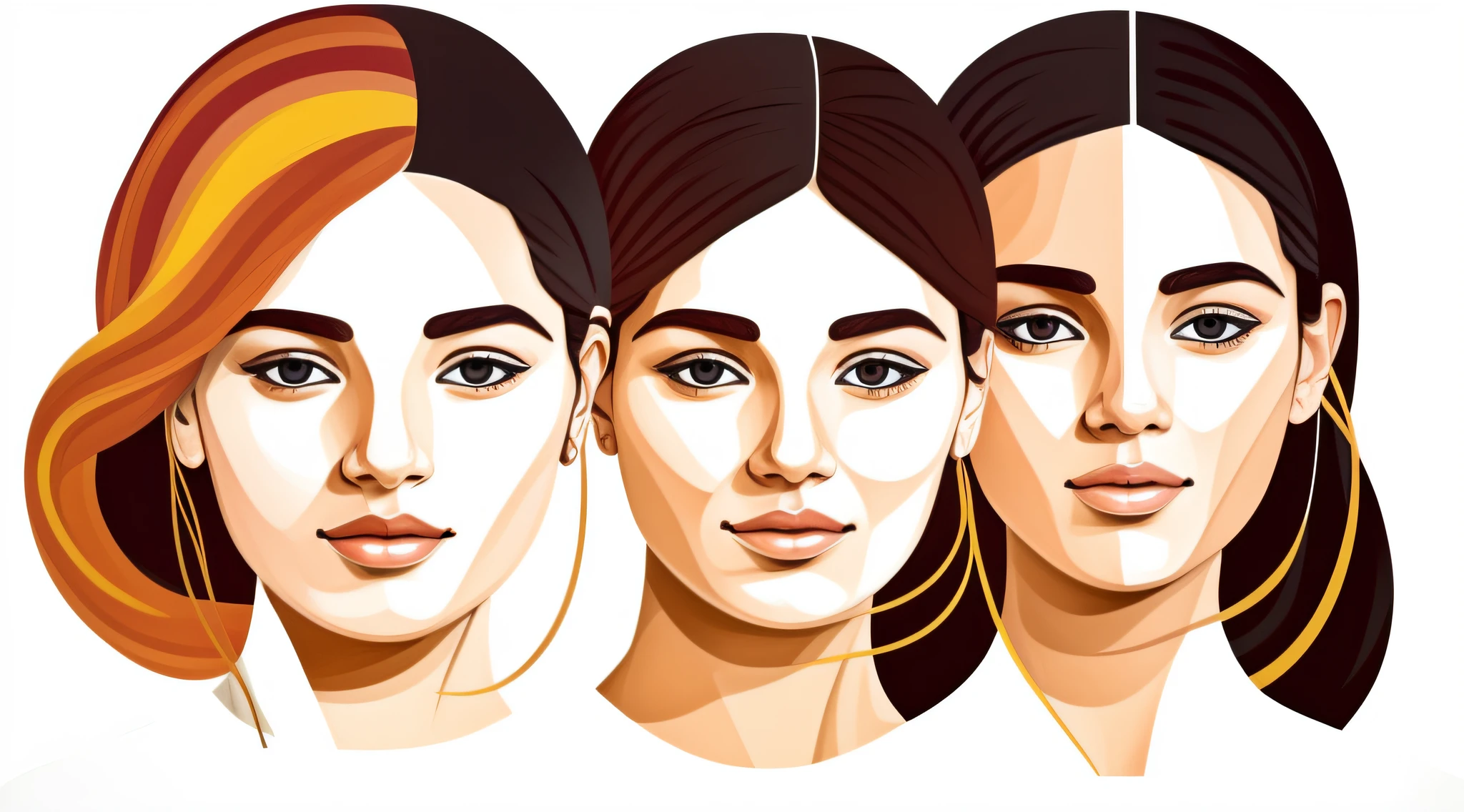 uma obra de arte minimalista que retrate retratos abstratos de pessoas, enfocando do tronco para cima. Create stylized portraits using only simple lines and geometric shapes to represent facial contours and torso details. Use uma paleta de suaves, harmonic colors that enhance the emotional expression of the portraits. Let the simplicity of forms convey unique emotions and personalities. The work must capture the essence of the people in a minimalist and evocative way