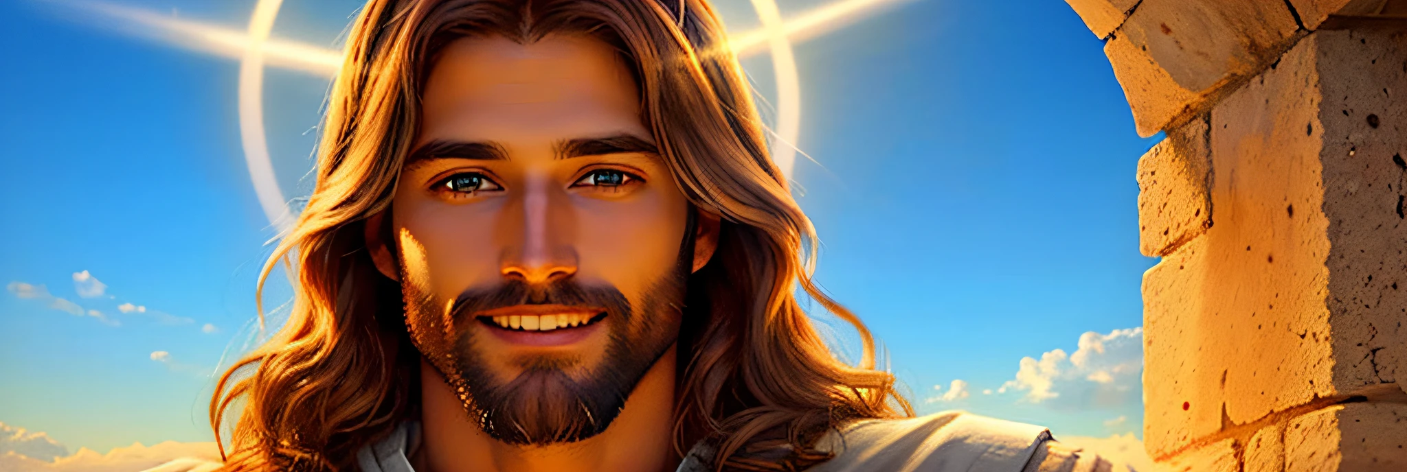 A painting of Jesus with a halo in heaven, Jesus Christ, Smiling in heaven, Portrait of Jesus Christ, Face of Jesus, Young God Almighty, Portrait of a Heavenly God, Greg Olsen, Jesus Gigachad, Jesus of Nazareth, Jesus, The face of God, God looking at me
