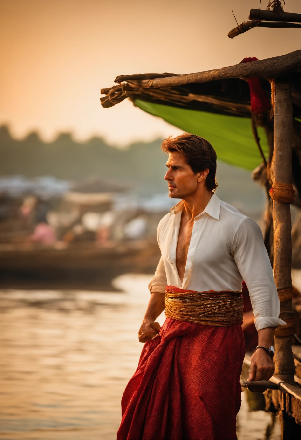 Tom cruise look like a bangladeshi the the the fisherman withe fish. Dress Lungi and gamsa on padma river