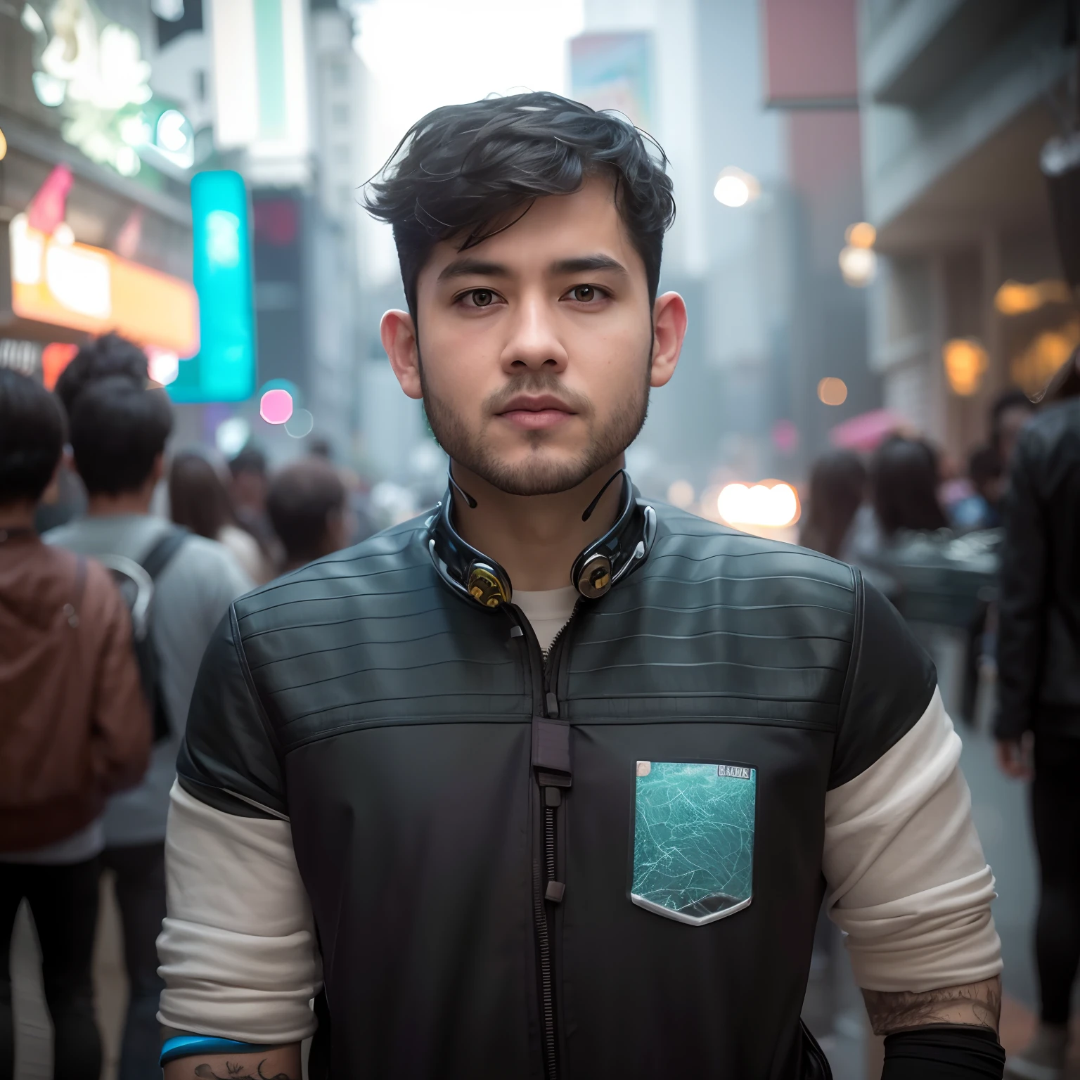 Young boy, small beard, hot looking, cyberpunk ultra realistic 8k