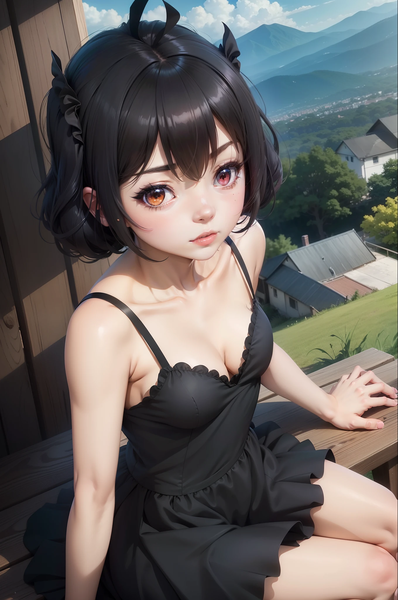a woman sitting on top of a wooden bench, anime girl wearing a black dress, cute anime waifu in a nice dress, shuushuu anime image, school girl in gothic dress, gothic maiden anime girl, still from tv anime, anime visual of a cute girl, tsubasa hanekawa, from arknights, official art, yami kawaii