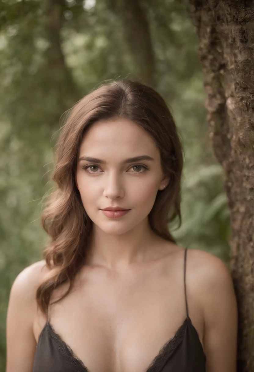 To create a portrait of a 27-year-old woman who is completely naked, com as pernas abertas e os cabelos compridos, But his right eye is hidden by half his hair.. A foto deve ser bem realista