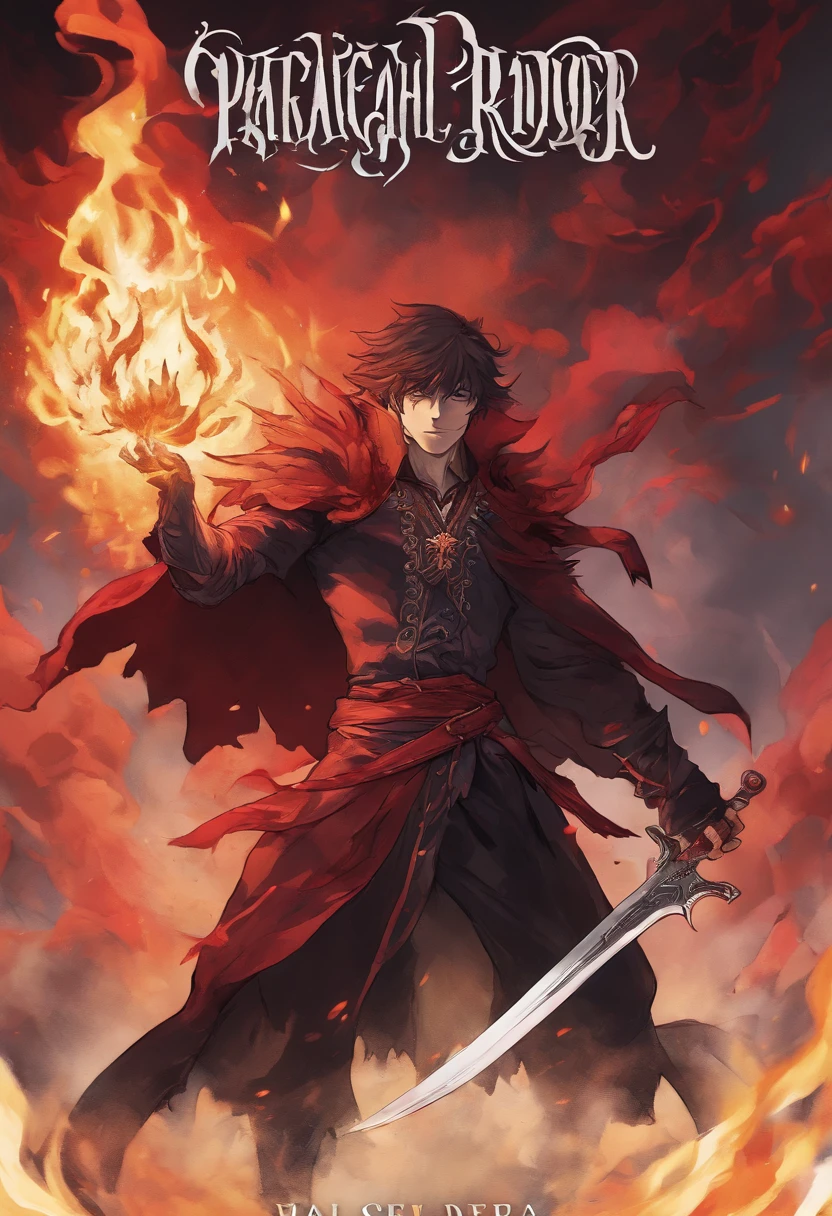 create an image, where a boss fight is taking place between a character and a monster, the character is ''Dante'' from paranormal order rpg and the monster is enpap from paranormal order rpg. Dante is using a spell that sends black smoke of death in a spiral shape towards the monster that begins to rot. The camera shows Dante's back and shows the enpap in front of him.