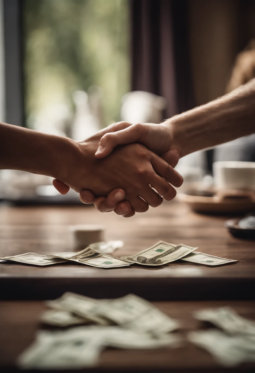 image with two people shaking hands and money on a table