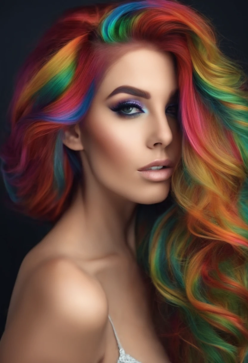 long, colorful, rainbow hair