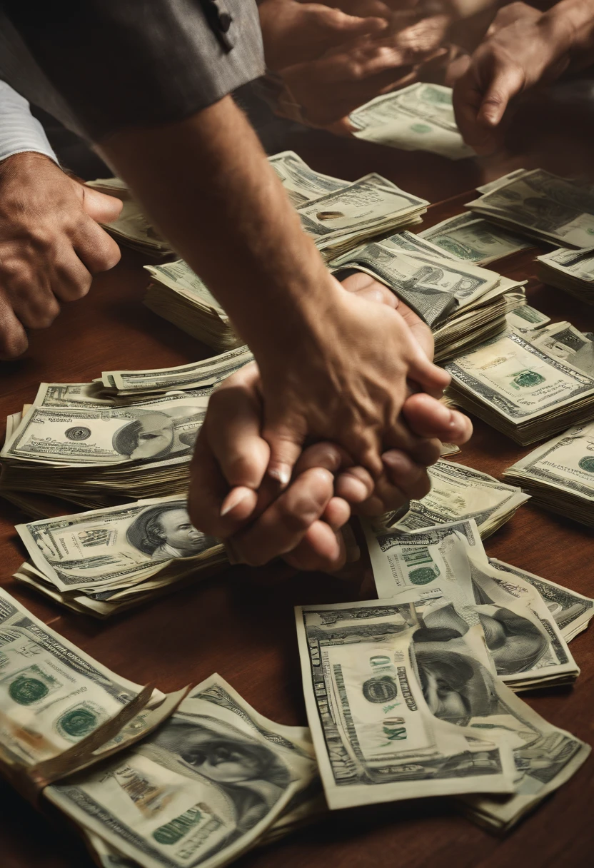 hands tearing money bills 