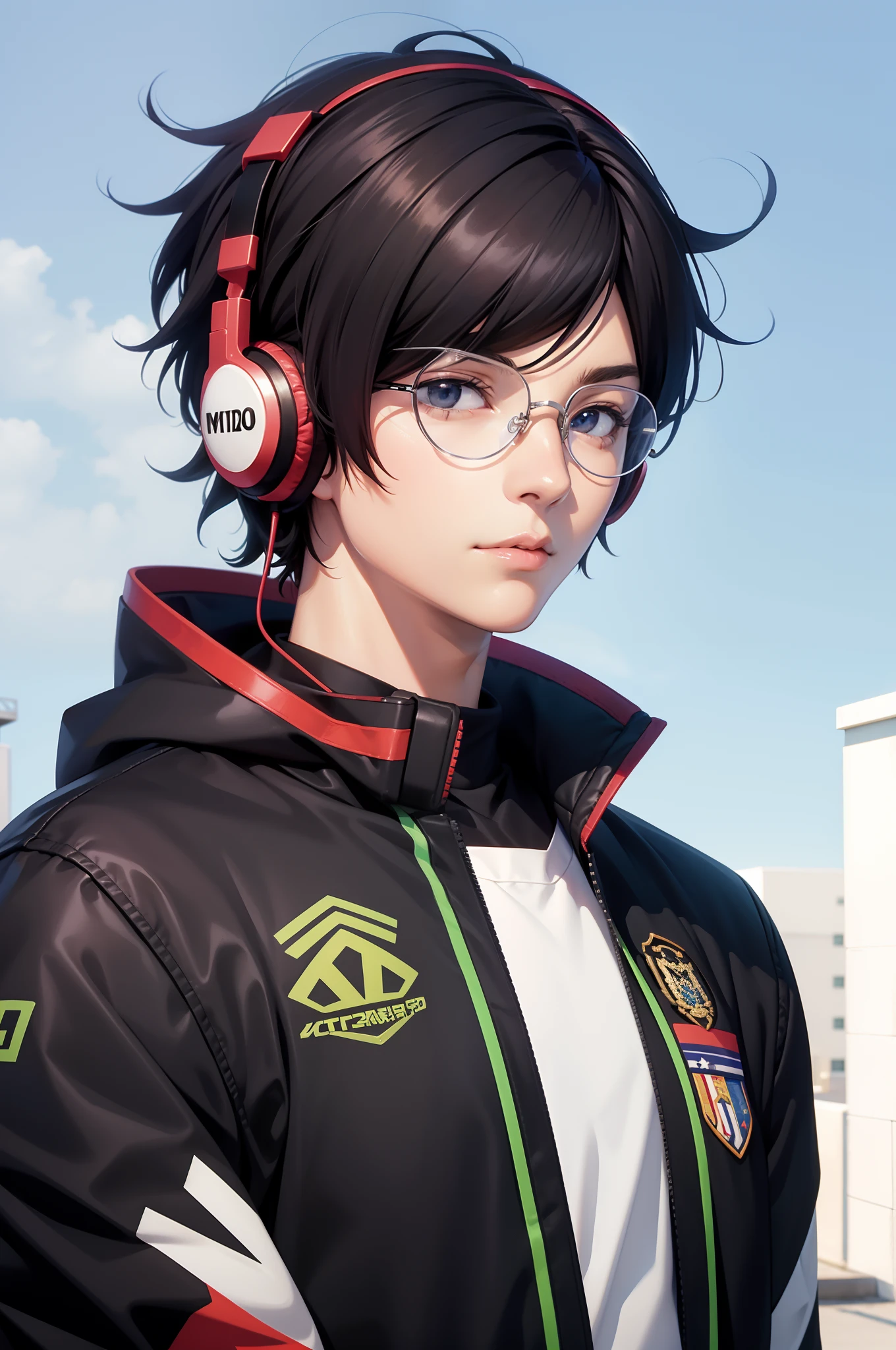 Ren Amamiya Persona,****** anime,uniforme de futebol, glasses, headphones on head