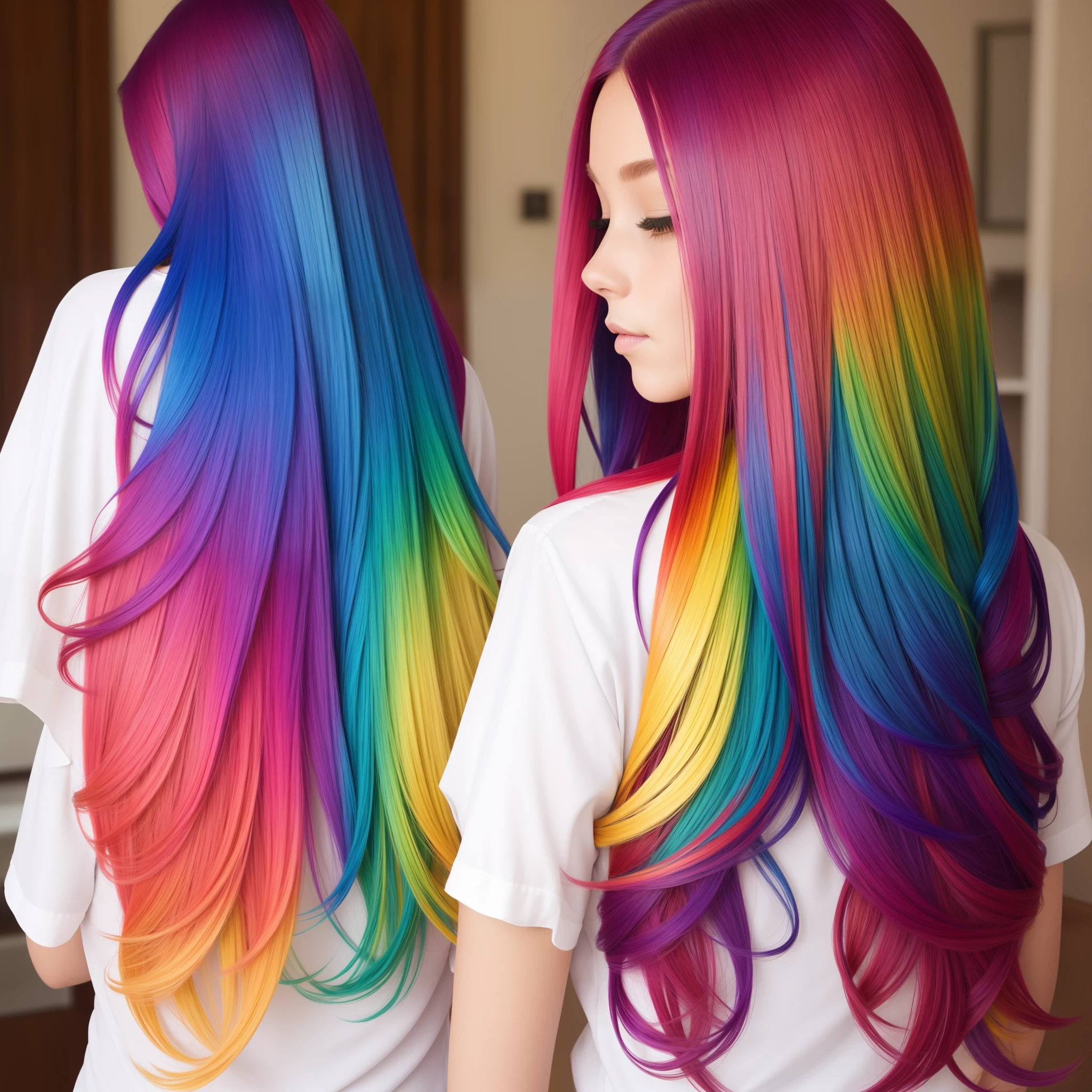 long, colorful, rainbow hair