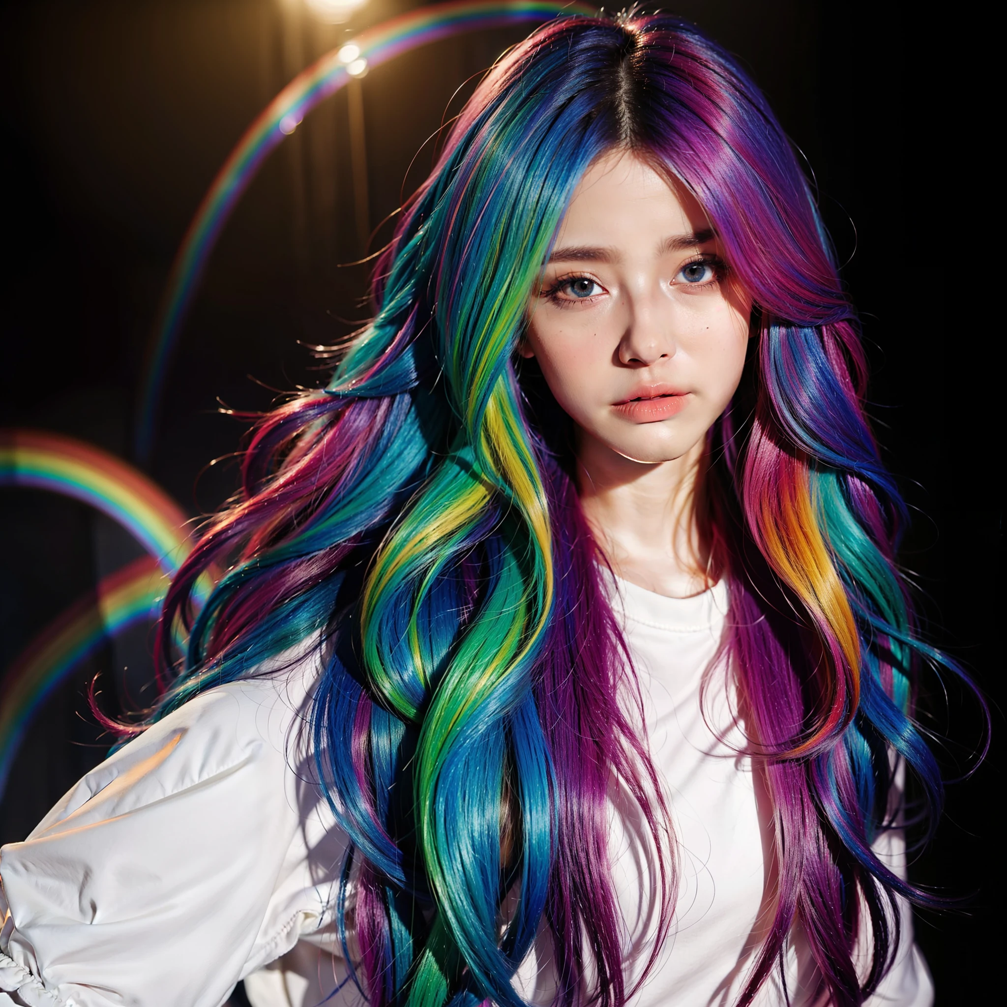 long, colorful, rainbow hair