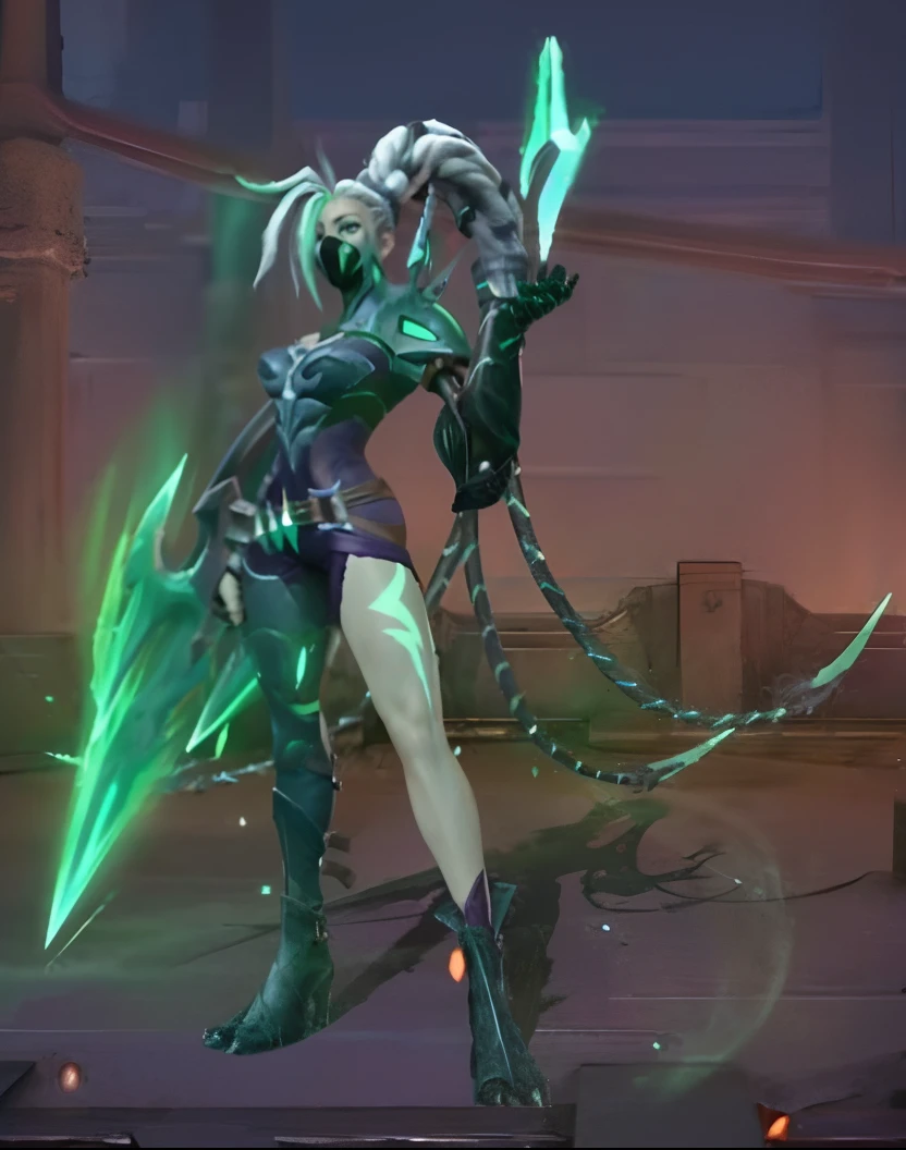 uma mulher com uma roupa escura segurando uma espada e uma luz verde, Dividido, chaos nightmare ❄️ amour venom, este personagem tem criocinese, menina necromante ciborgue santa, sigma female, jinx arcano, KDA, Um guerreiro esmeralda loiro, glowing green soul blade, Directed by: Lisa Nankivil, Feminino Lucio, pintado no estilo arcano