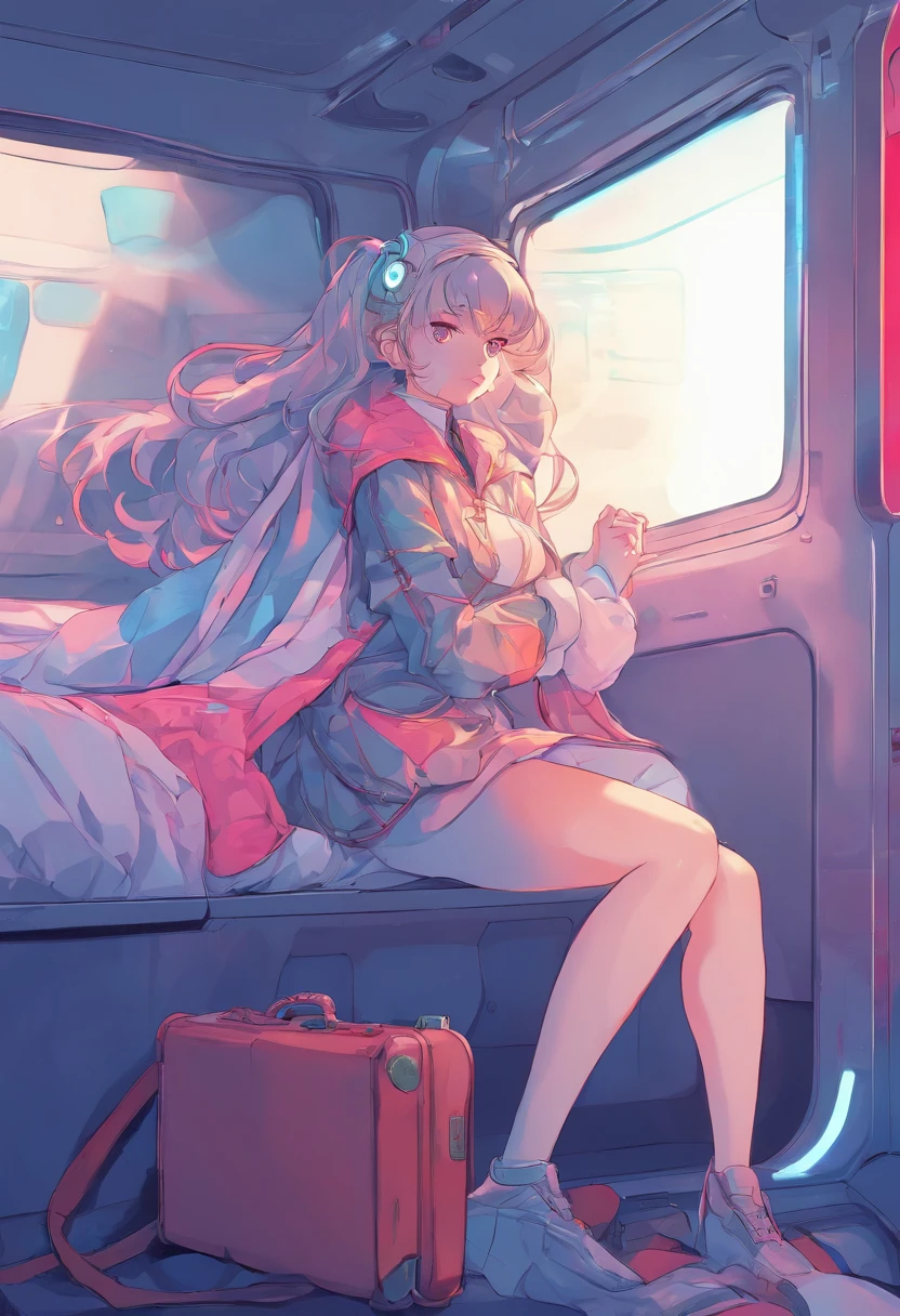 anime girl sitting on a bed with a suitcase in the background, the anime girl is crouching, female protagonist 👀 :8, beautiful anime girl squatting, from girls frontline, seductive anime girl, female anime character, anime. soft lighting, 4k anime wallpaper, guweiz on pixiv artstation, badass anime 8 k, rin
