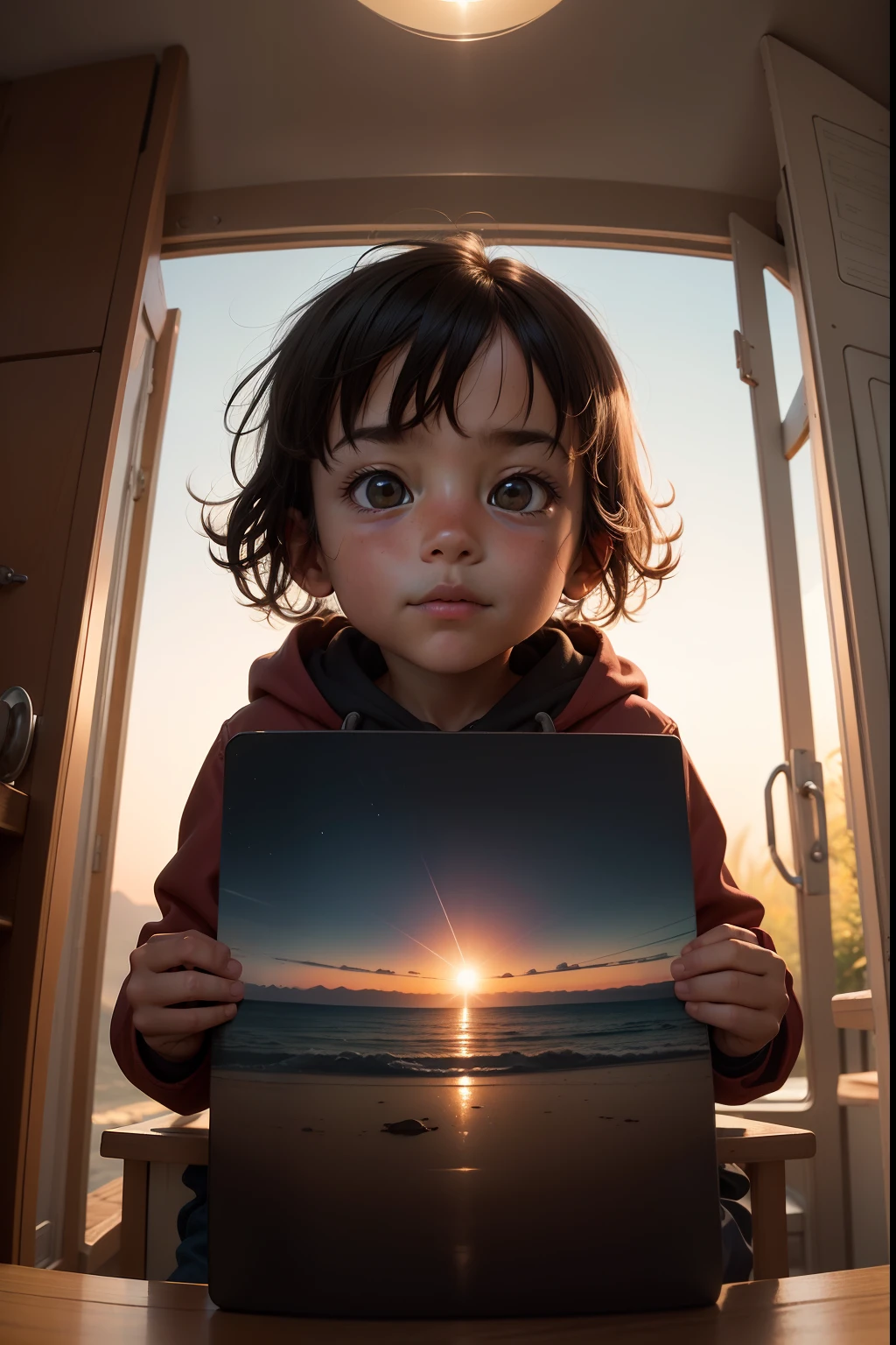 "Generate an image that encapsulates the spirit of adventure experienced by a little kid. The image should evoke feelings of curiosity, excitement, and exploration. Use keywords such as 'childhood adventure,' 'exploring the unknown,' and 'wonderment' as inspiration."