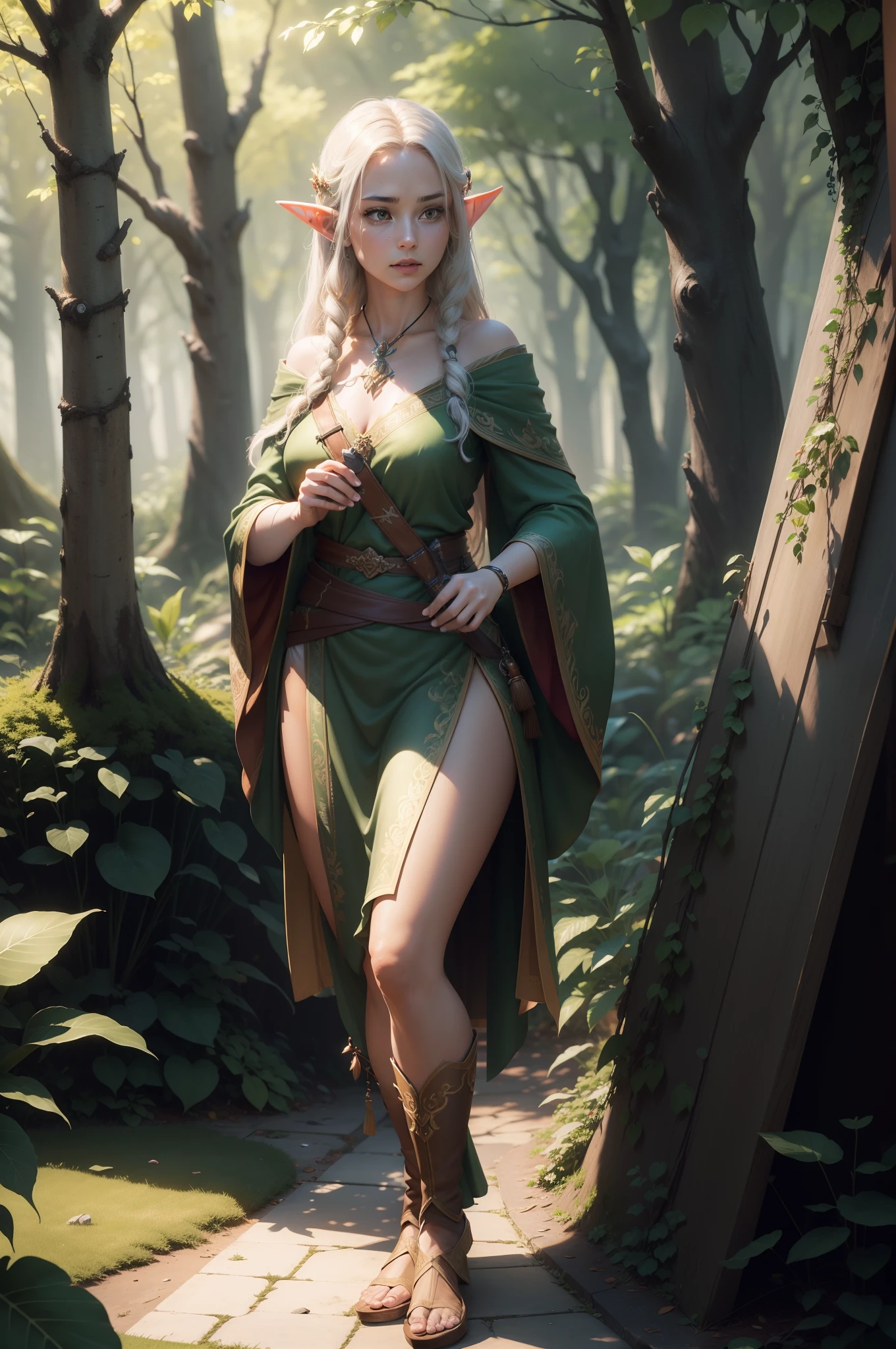 High detail RAW color art, animation, white skin, (((Liv Tyler as Arwen))), , sequoia forest, full body, elf, ((cartoon style)), ((lord of the rings)), silver tiara, (elegant beautiful face), (violet silk elven dress), ((long red hair)), (detailed skin, skin texture), elf, magical atmosphere, (muscle), moss rock (detailed skin, skin texture), intricately detailed, fine details, hyperdetailed, raytracing, Atey Ghailan, by Jeremy Mann, Greg Manchess, Antonio Moro, trending on ArtStation, trending on CGSociety, Intricate, High Detail, Sharp focus, dramatic, photorealistic painting art by midjourney and greg rutkowski, bokeh on background, full body, jumping pose, low angle, show 2 long leg , wide angle 12 mm, model far from viewer, eye focus viewer, show all body from viewer, angry face, hand carry magic power effact fire lighting, stand on top place