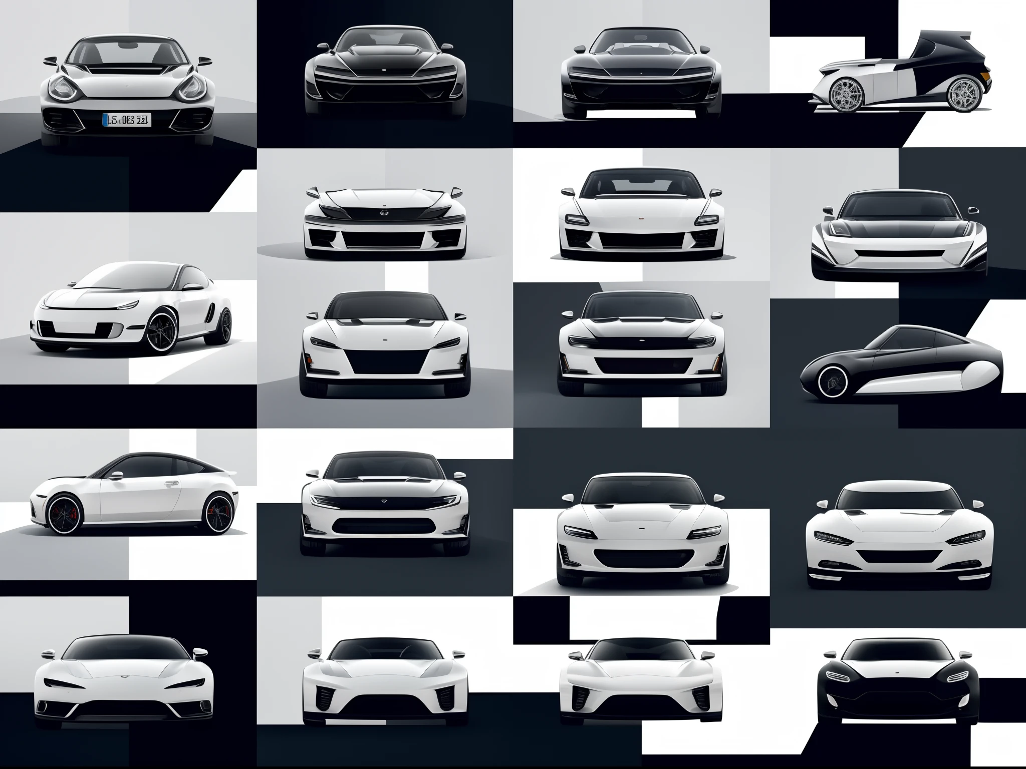 minimalista destaque, elegence, essence, Iconic cars, Focus on the abstract portrait of the front of classic and iconic cars, Use simple geometric lines and shapes, stylized representations of cars, capturando sua identidade de forma minimalista, color palettes that highlight the sophistication and character of automobiles, simplicidade das formas, personalidade, beleza atemporal dos carros, celebrates the passion and aesthetics of car lovers in a minimalist way