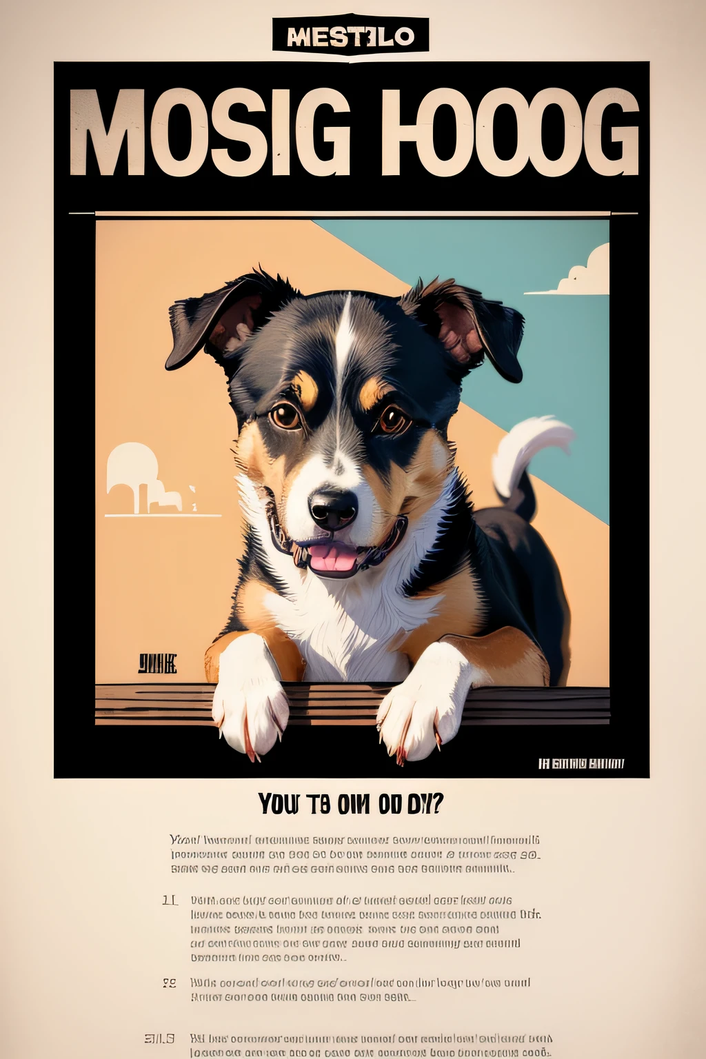 a flyer of a missing dog wanted. retro style