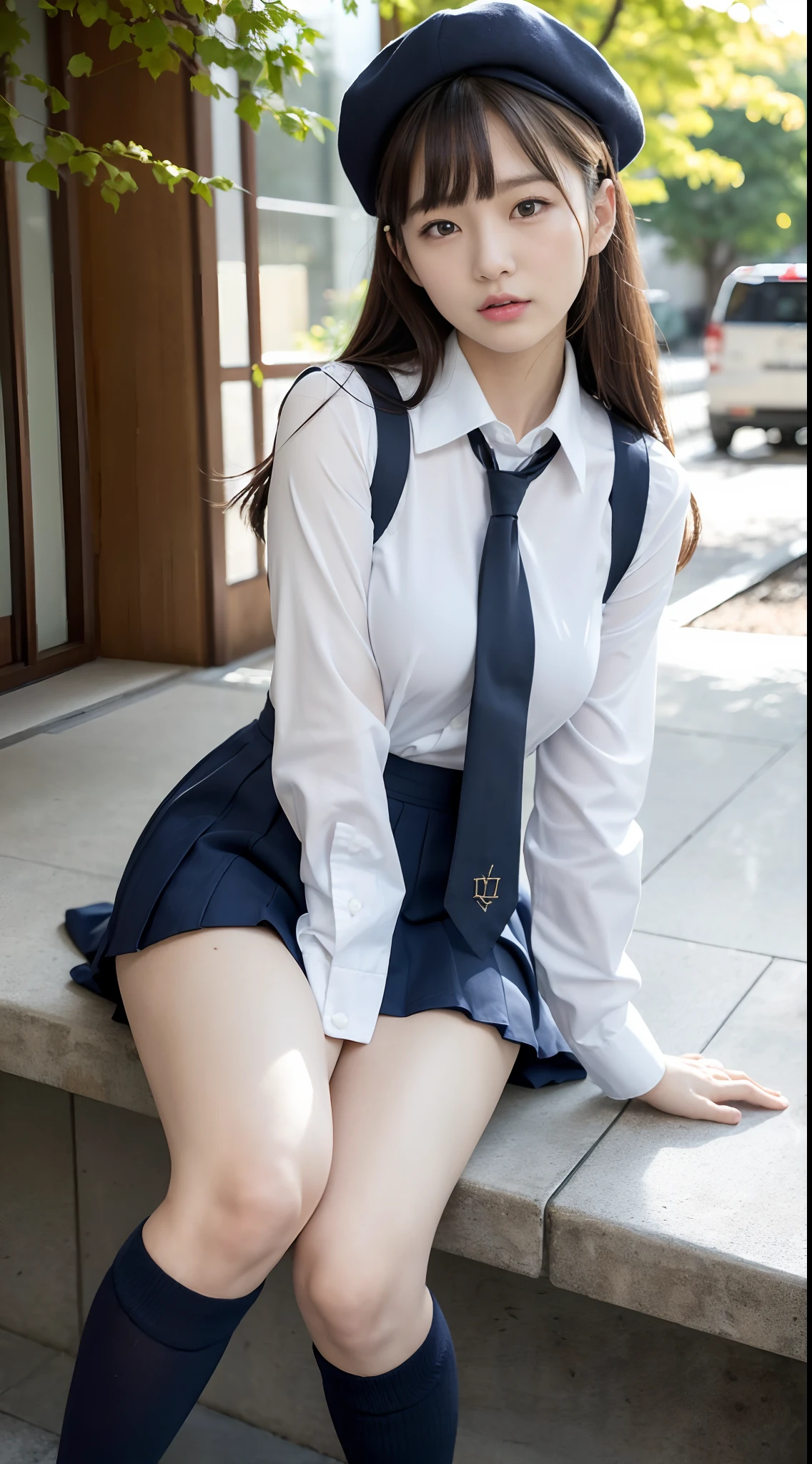 4K Ultra HD, JK school uniform，Superskirt，Masterpiece, Cute  s, ，Good student，Nice face, Detailed eyes, Twist braids，Hair spreads, high light, Lighting effects, glimmering, Realistic background, Blossom, rays of sunshine, schools，‎Classroom，classroom desk，Full body capture, You can see barefoot, pretty legs, panties are visible,Black brown hair，bamboo forrest，Look at the armpits from the short sleeves，Armpit hairy，Turbulent posture，Spread your legs，dewpoint