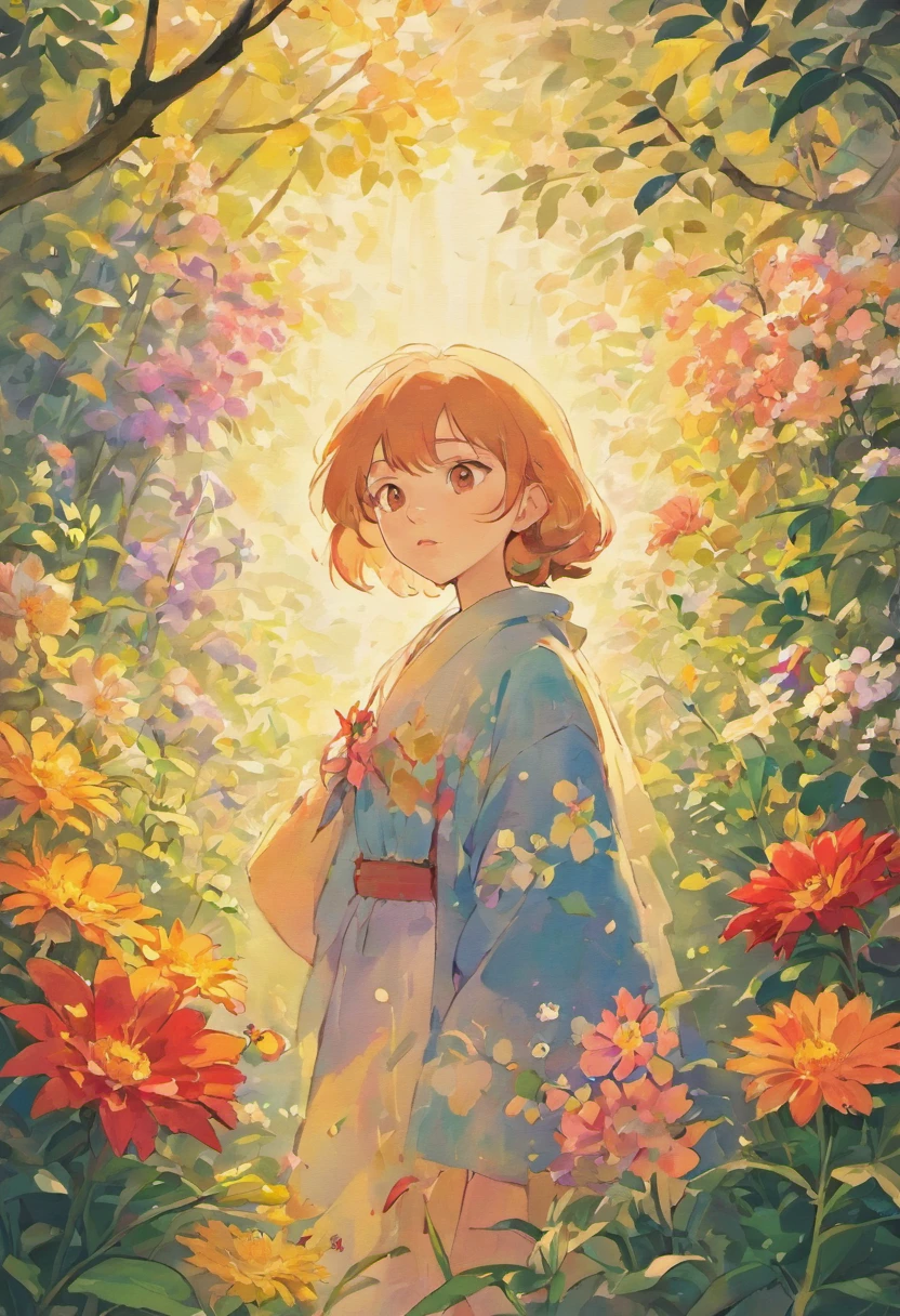 Personajes de estudio ghibli mujeres con flores ilustradas