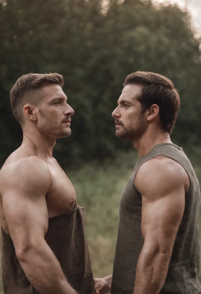 dois homens, dois homens musculosos, dois homens brancos loiros, two men standing, penis eretos