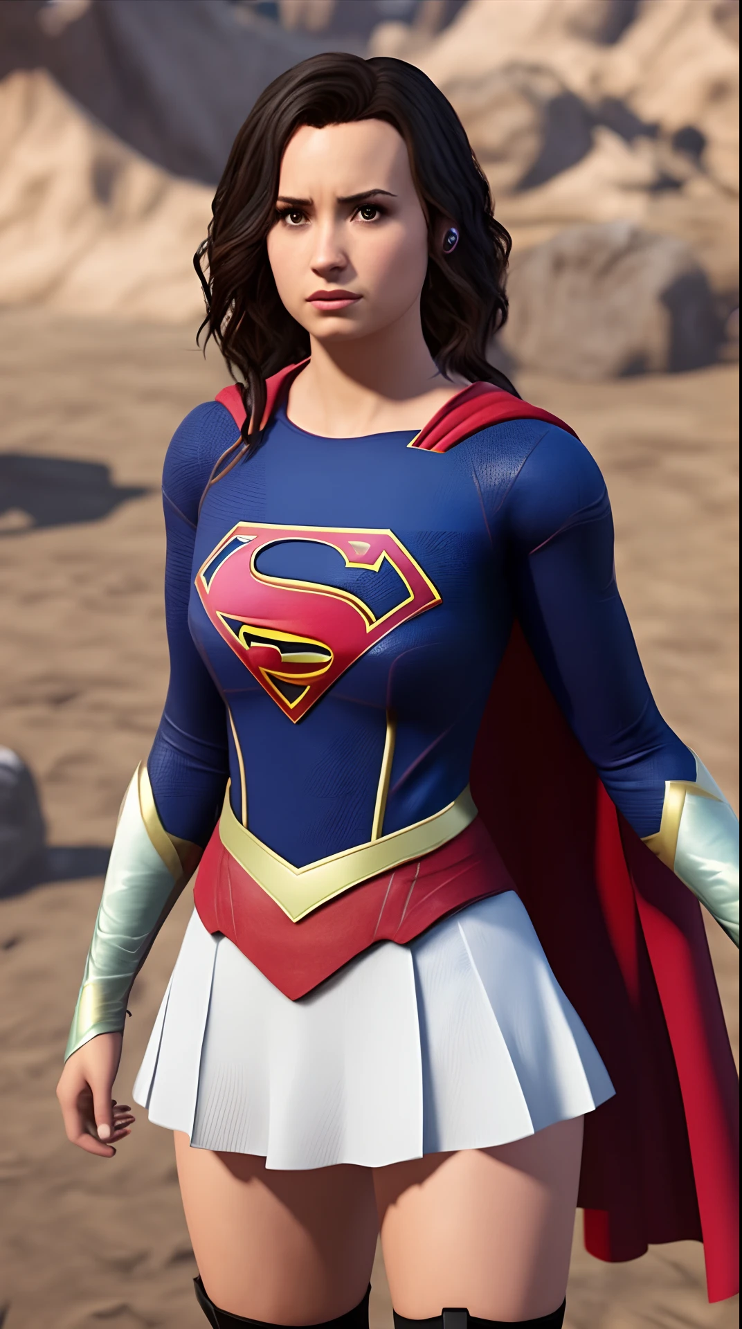 Demi Lovato vestida de supergirl 4k unreal engine ultra realista