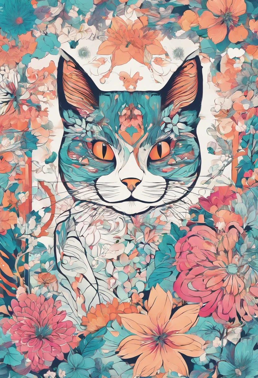 gato con flores alrededor