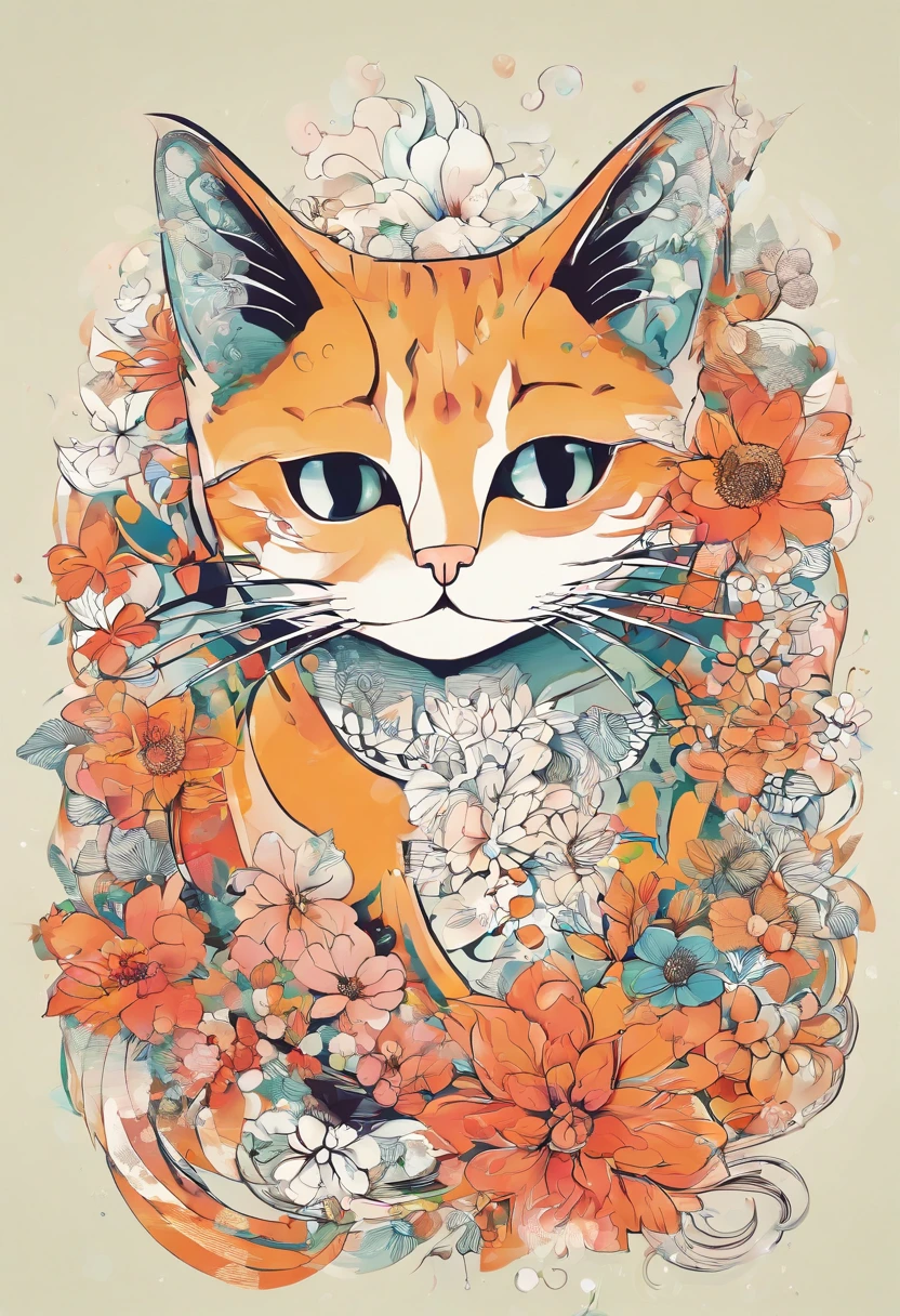 gato con flores alrededor