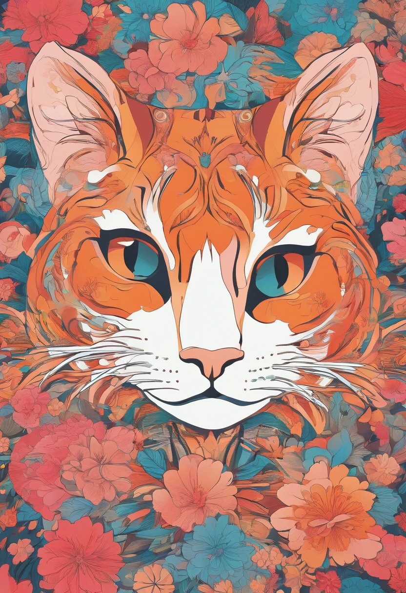 gato con flores alrededor