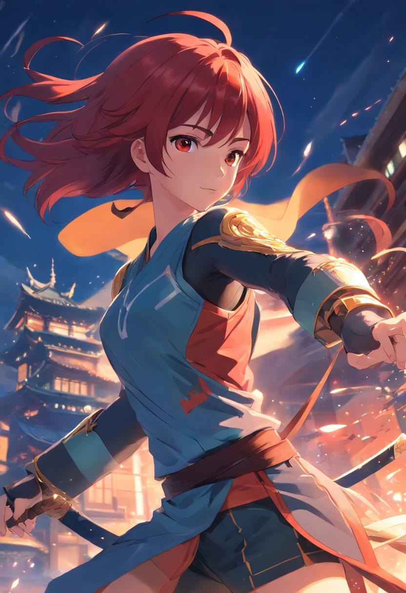 girl, martial arts, fantasy armor, fantasy setting, red hair,