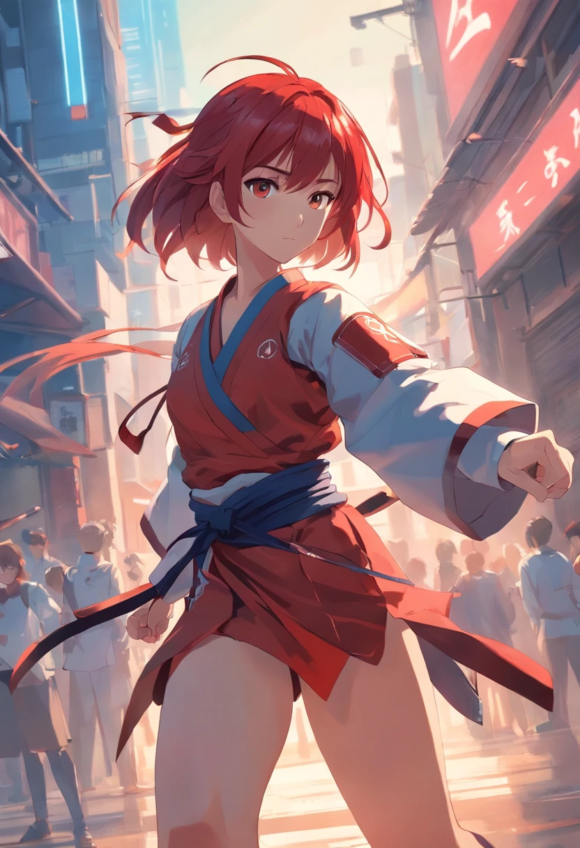 girl, martial arts, fantasy armor, fantasy setting, red hair,