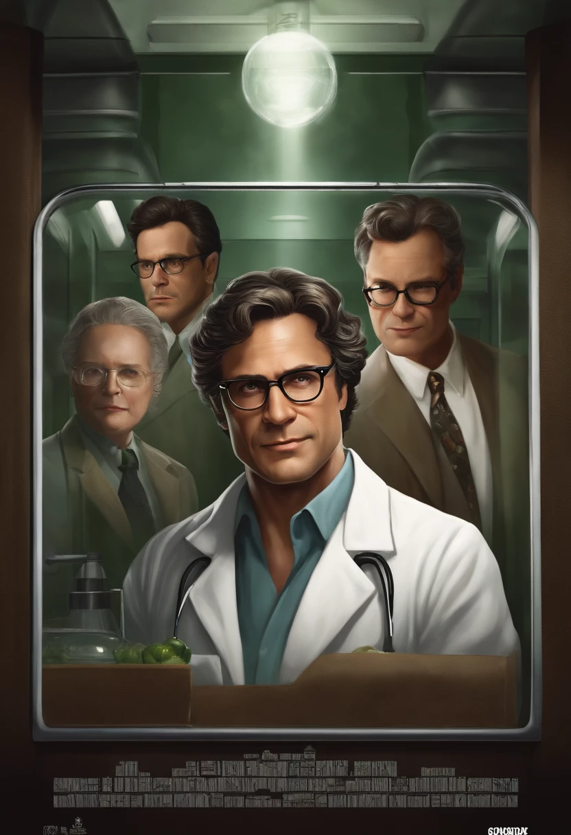 portray Bruce Banner as a middle-aged scientist with dark brown or black hair combed back and brown eyes wearing a lab coat and his glasses with thick, rectangular frame glasses that lend an air of intellectuality and scientificity to his appearance;. Their physical constitution is usually described as lean with average height.