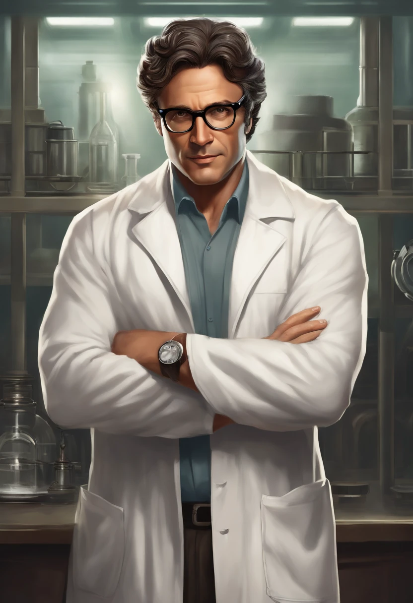 portray Bruce Banner as a middle-aged scientist with dark brown or black hair combed back and brown eyes wearing a lab coat and his glasses with thick, rectangular frame glasses that lend an air of intellectuality and scientificity to his appearance;. Their physical constitution is usually described as lean with average height.