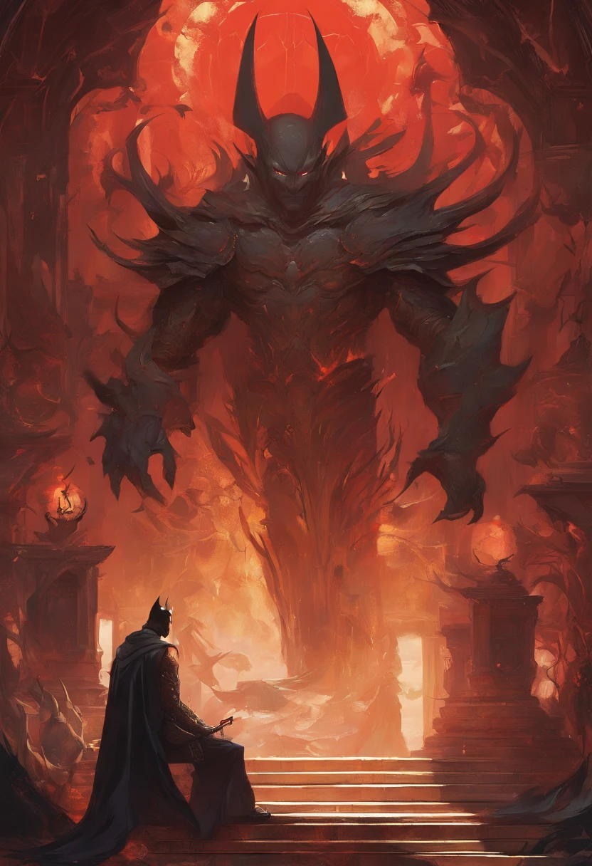 The prompt for generating a high-quality image with Stable Diffusion is as follows:

"dark, realistic, and highly detailed portrayal of Batman as an evil villain. Sitting on a throne of iron, with red eyes and a demon-like presence. Surrounding Batman are numerous skulls scattered on the ground."

Please note that the prompt is limited to a maximum of 40 tags and 60 words, and it should be written in English without any explanations or additional sentences. The tags should be arranged in order of importance, from high to low.