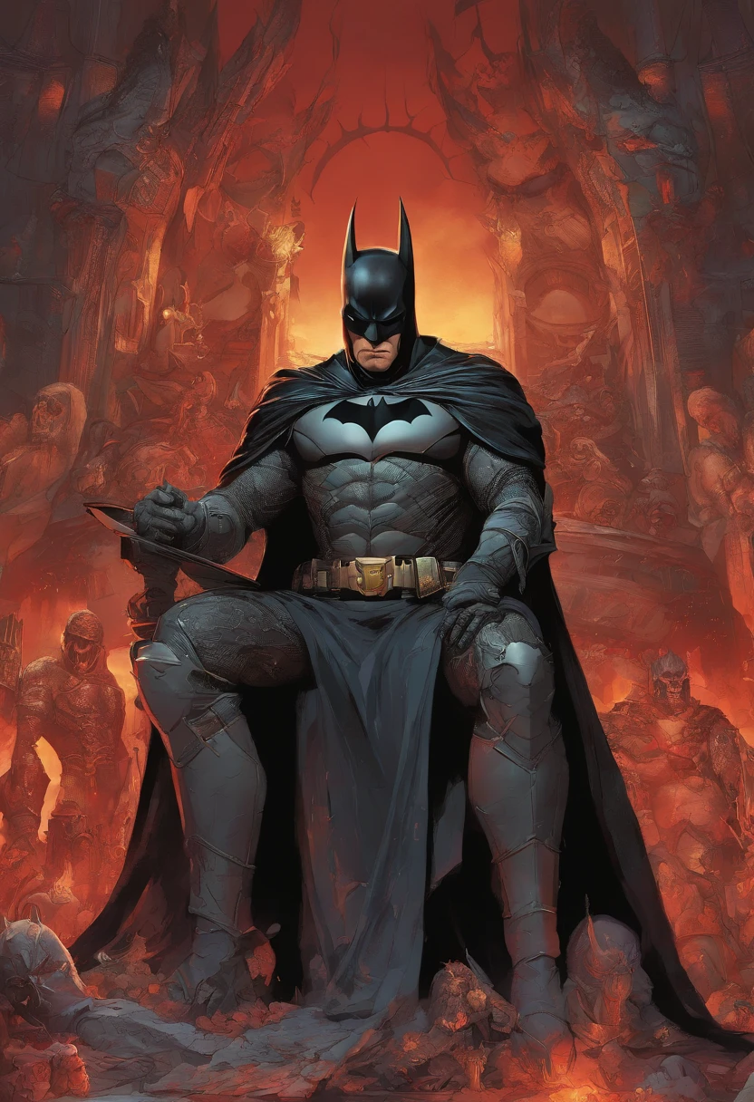 The prompt for generating a high-quality image with Stable Diffusion is as follows:
"dark, realistic, and highly detailed portrayal of Batman as an evil villain. Sitting on a throne of iron, with red eyes and a demon-like presence. Surrounding Batman are numerous skulls scattered on the ground."
Please note that the prompt is limited to a maximum of 40 tags and 60 words, and it should be written in English without any explanations or additional sentences. The tags should be arranged in order of importance, from high to low.