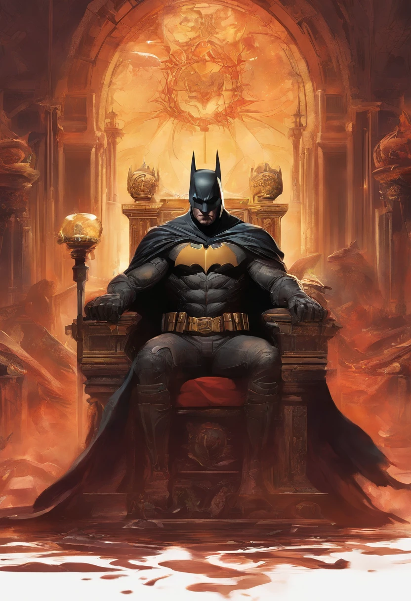 The prompt for generating a high-quality image with Stable Diffusion is as follows:

"dark, realistic, and highly detailed portrayal of Batman as an evil villain. Sitting on a throne of iron, with red eyes and a demon-like presence. Surrounding Batman are numerous skulls scattered on the ground."

Please note that the prompt is limited to a maximum of 40 tags and 60 words, and it should be written in English without any explanations or additional sentences. The tags should be arranged in order of importance, from high to low.
