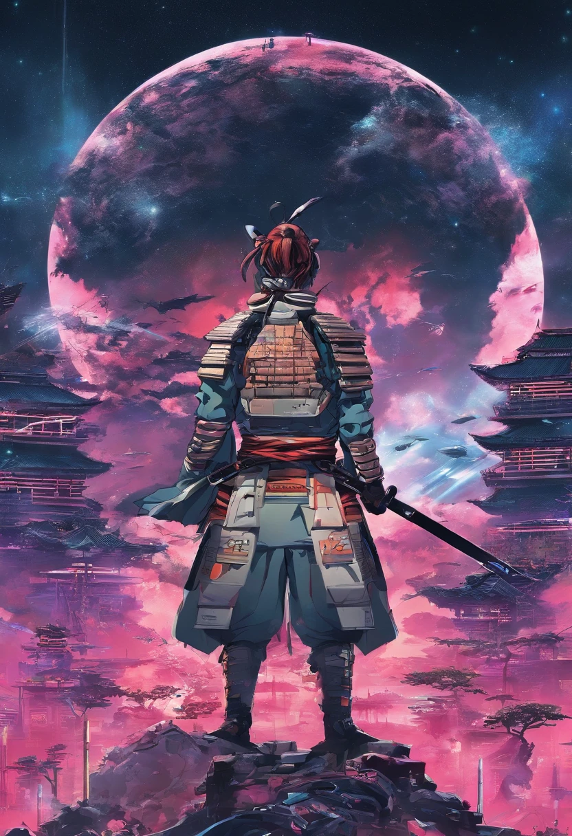 (((um homem samurai adulto com duas espadas na cintura))),(((retrato realista))), lente 35 mm olhar penetrante, cidade ciberpunk extremamente detalhada ao fundo ao fundo, roupas preta, rosto detalhado, jovem, extremamente detalhado, estilo anime, colorido, obra prima, 8k
