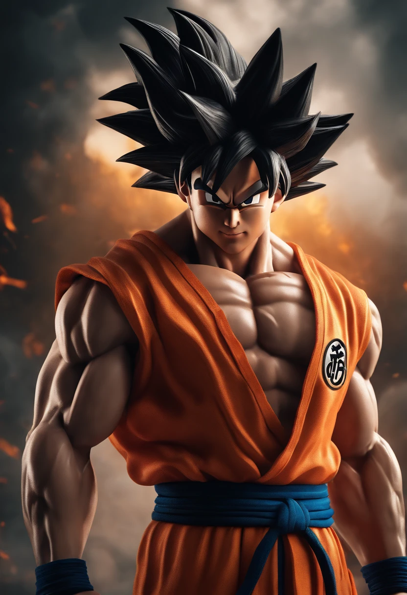 "A detailed drawing of Son Goku intensely training his biceps in a bodybuilding gym, com um cabelo prateado brilhante e pele prateada polida, surrounded by a fiery blue energetic ray, Aura Ace."