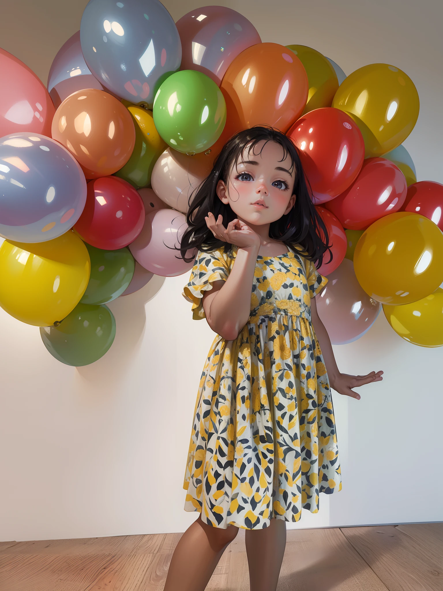 8k, Quilty Altitude, Realistic, Beautiful realism, outstanding detail, RAW photo, Realistic clothes, realistic hair, Light and cool lighting, realistic photo, Cel shaded, Gel lighting, ultra-detail, realistic eyes, girl, 5 yearte baby girl, Beskin, Black Eyes, Happy face