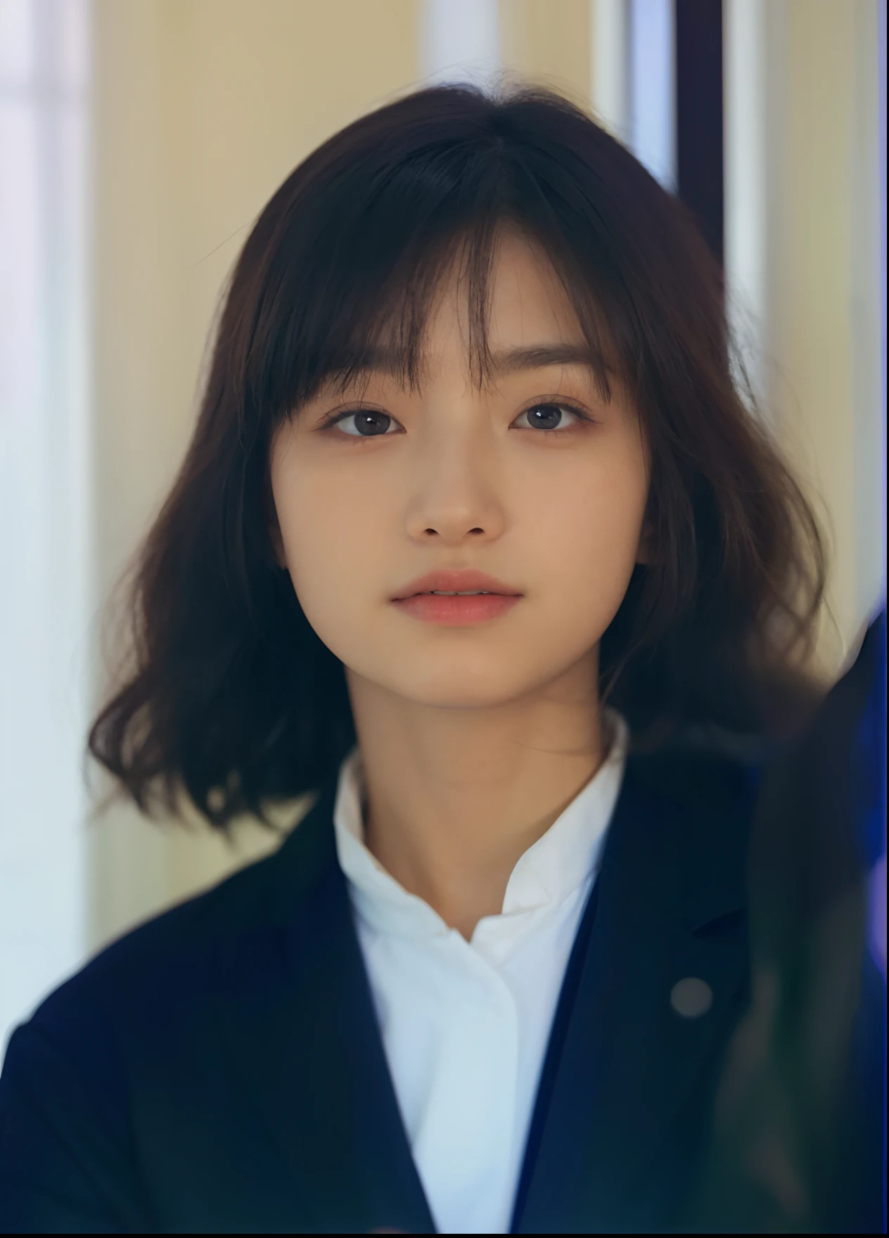 (8k, best quality, masterpiece:1.2), (realistic, photo-realistic:1.37), ultra-detailed, detail fingers, realistic fingers, A detailed portrait of 1 girl 17 year old, japanese girl, pale skin, black hair. The scene is illuminated with professional lighting, photon mapping, and radiosity, with Tetsuya Nomura Style. Blur bokeh effect, realistic light.