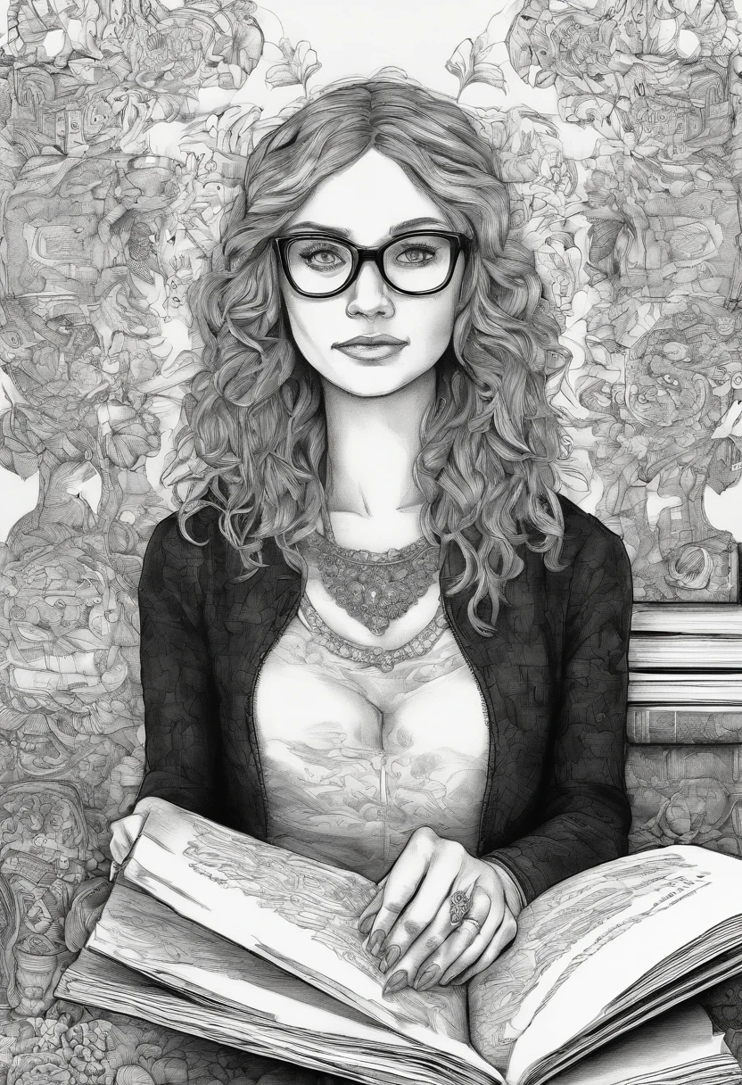 Quality first,masterpiece in detail,Middle-aged woman wearing glasses,Be a teacher,sportrait,closeup cleavage,and five cute kids reading a book,in class room,fresh flowers,Rich in color