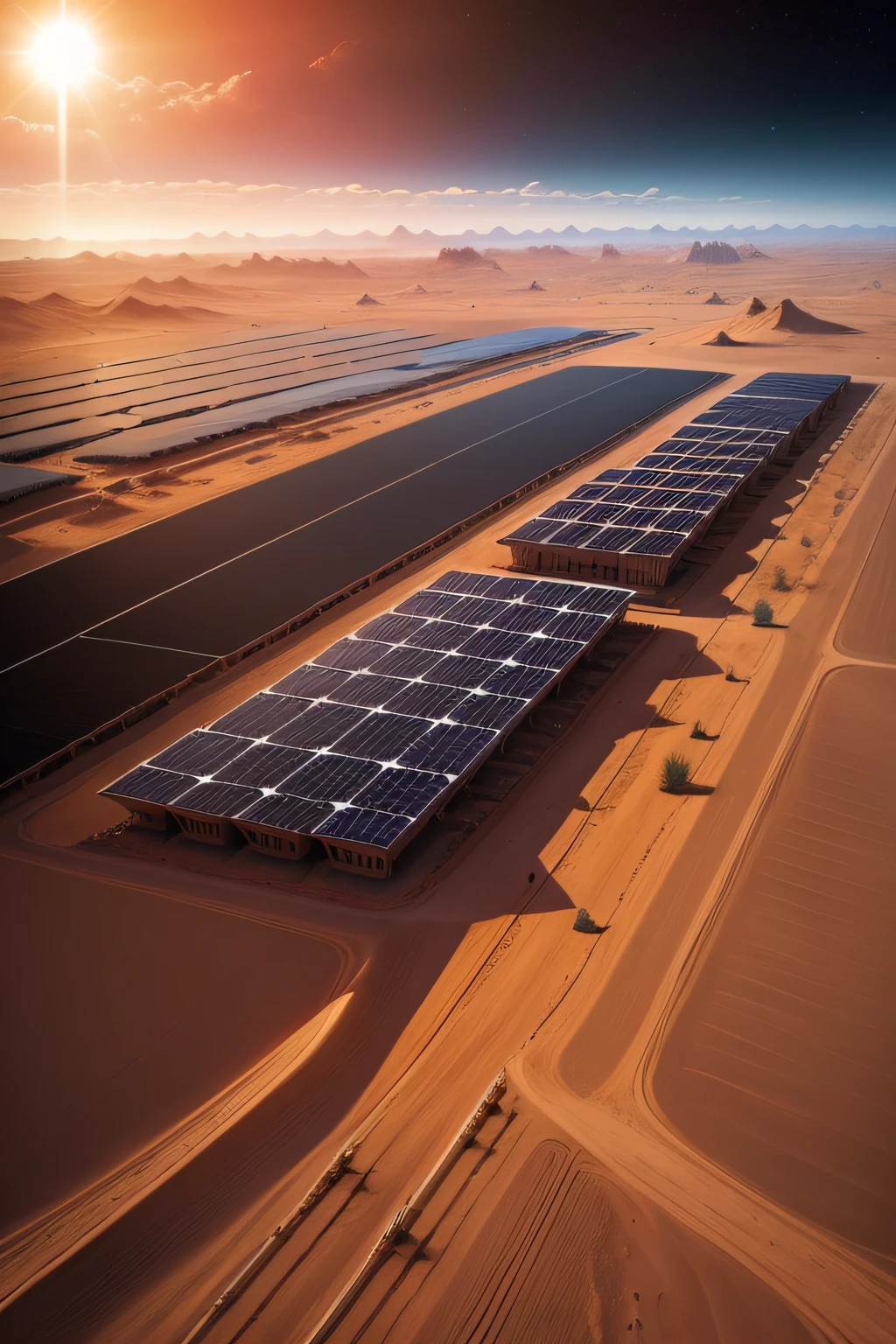 Solar panel fields in a colony on the planet Mars