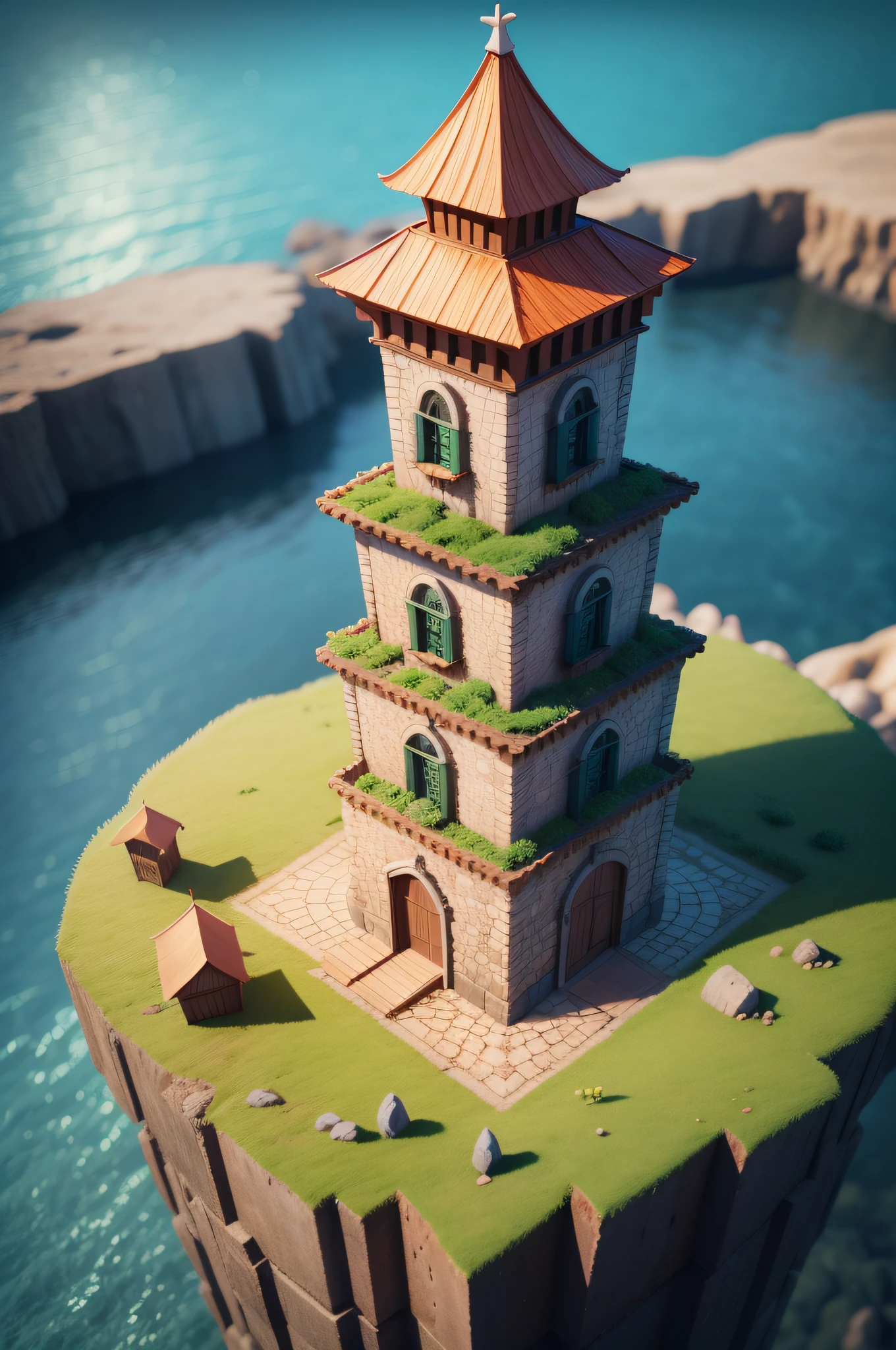 pequena torre de madeira!! estilo jogo, 3d, sem fundo, isometric scene