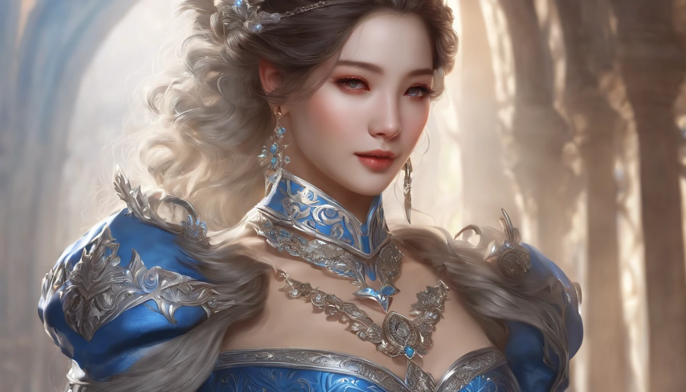 Close-up of a woman in a silver and blue dress, Chengwei Pan sur ArtStation, par Yang J, Detailed fantasy art, Stunning character art, Fanart Meilleure ArtStation, epic exquisite character art, Belle armure, Extremely detailed artgerm, Detailed digital anime art, Artgerm sur ArtStation pixiv, Armor Girl