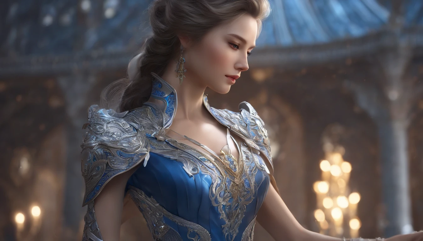 Close-up of a woman in a silver and blue dress, Chengwei Pan sur ArtStation, par Yang J, Detailed fantasy art, Stunning character art, Fanart Meilleure ArtStation, epic exquisite character art, Belle armure, Extremely detailed artgerm, Detailed digital anime art, Artgerm sur ArtStation pixiv, Armor Girl