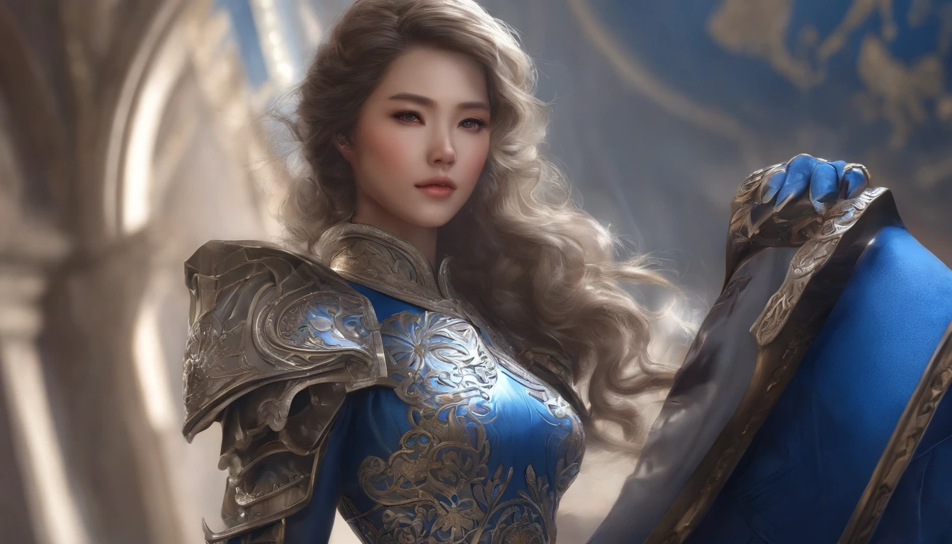 Close-up of a woman in a silver and blue dress, Chengwei Pan sur ArtStation, par Yang J, Detailed fantasy art, Stunning character art, Fanart Meilleure ArtStation, epic exquisite character art, Belle armure, Extremely detailed artgerm, Detailed digital anime art, Artgerm sur ArtStation pixiv, Armor Girl