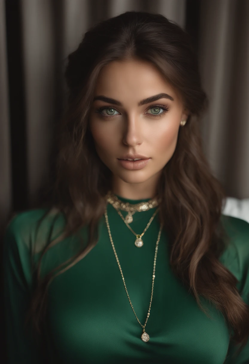 Arafed Mujer con un bikini negro y un collar en la playa, Chica sexy con ojos verdes, Retrato Sophie Mudd, brown hair and large eyes, Foto de una mujer joven, Ojos del dormitorio, Violeta Myers, sin maquillaje, Maquillaje natural, staring directly into camera, cara con artgram, maquillaje sutil, penetrantes ojos verdes