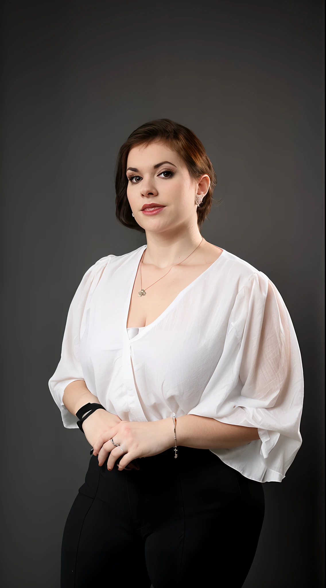 arafed woman in a white top and black pants posing for a picture, retrato promocional, imagem retrato, studio portrait photo, Retrato de meio corpo de Juliana, Alexandra Waliszewska, retrato editorial, Studio portrait, imagem promocional, Alina Ivanchenko, retrato profissional, retrato photoshoot, Valentina Embaralhamento, foto retrato profissional, medium portrait soft light